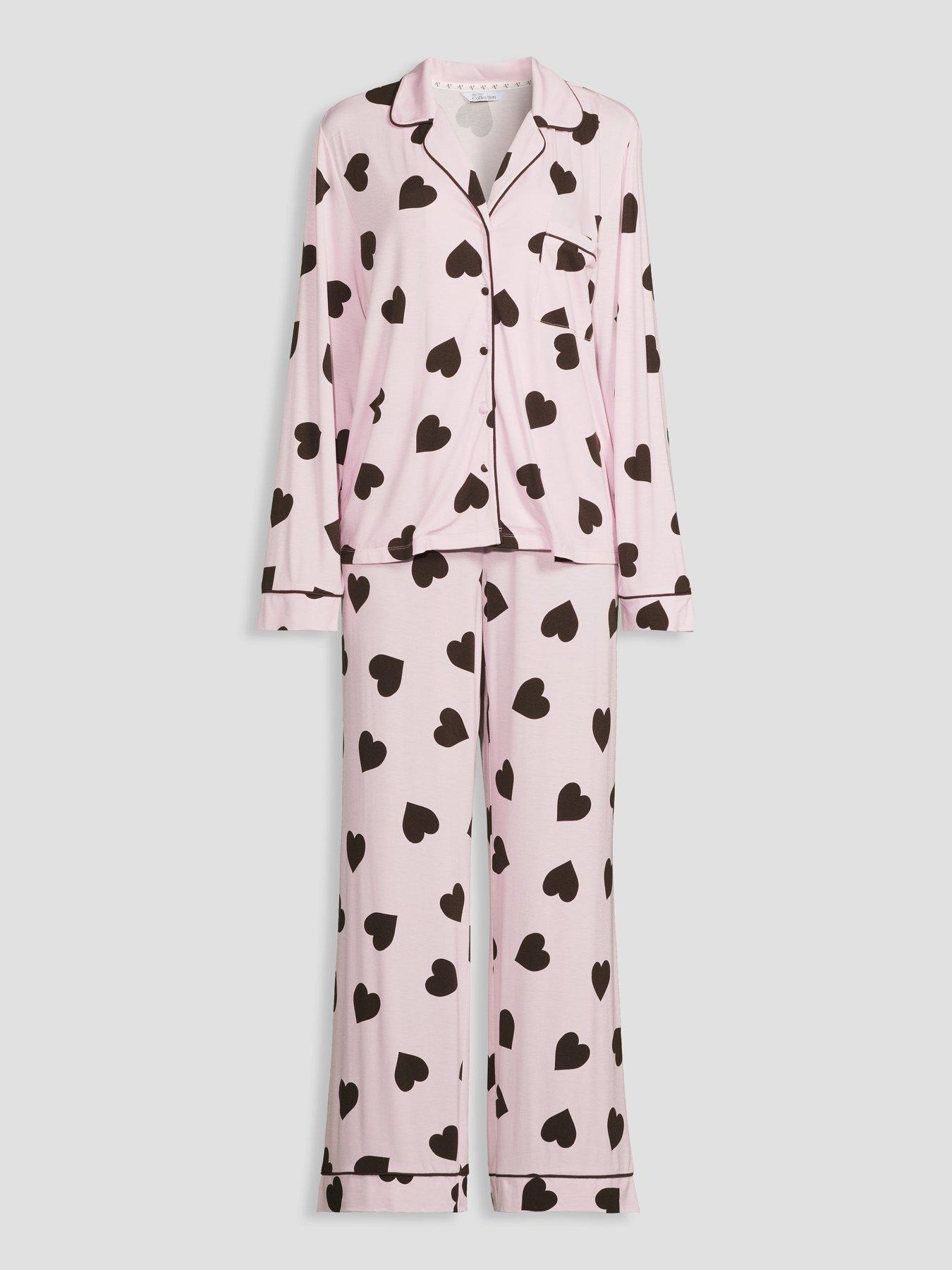 Image 7 of 7 of The Very Collection Jersey Revere Heart Print Pyjama Set - Pink