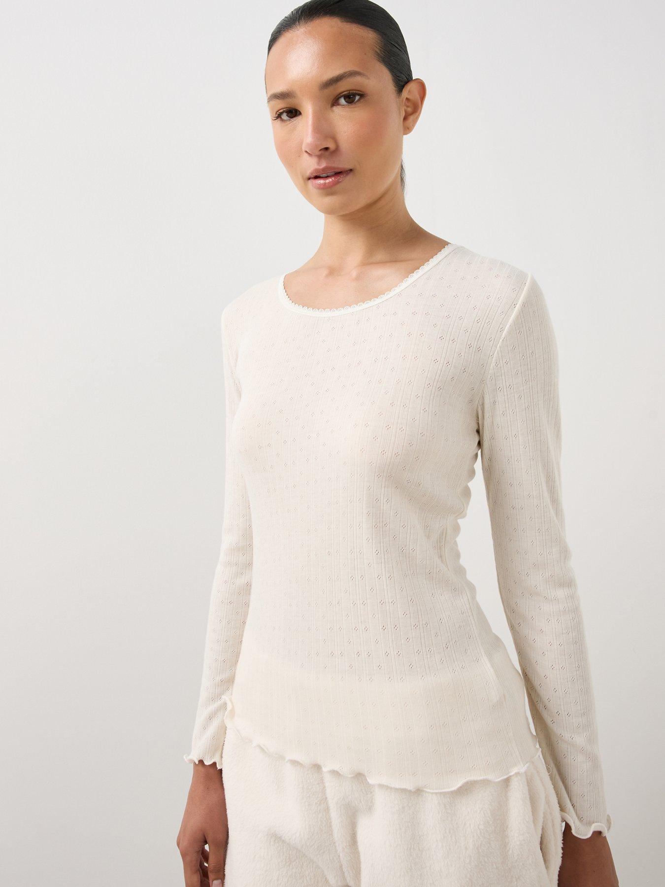 Image 1 of 7 of The Very Collection Womens Pointelle Thermal Long Sleeve Top - Cream