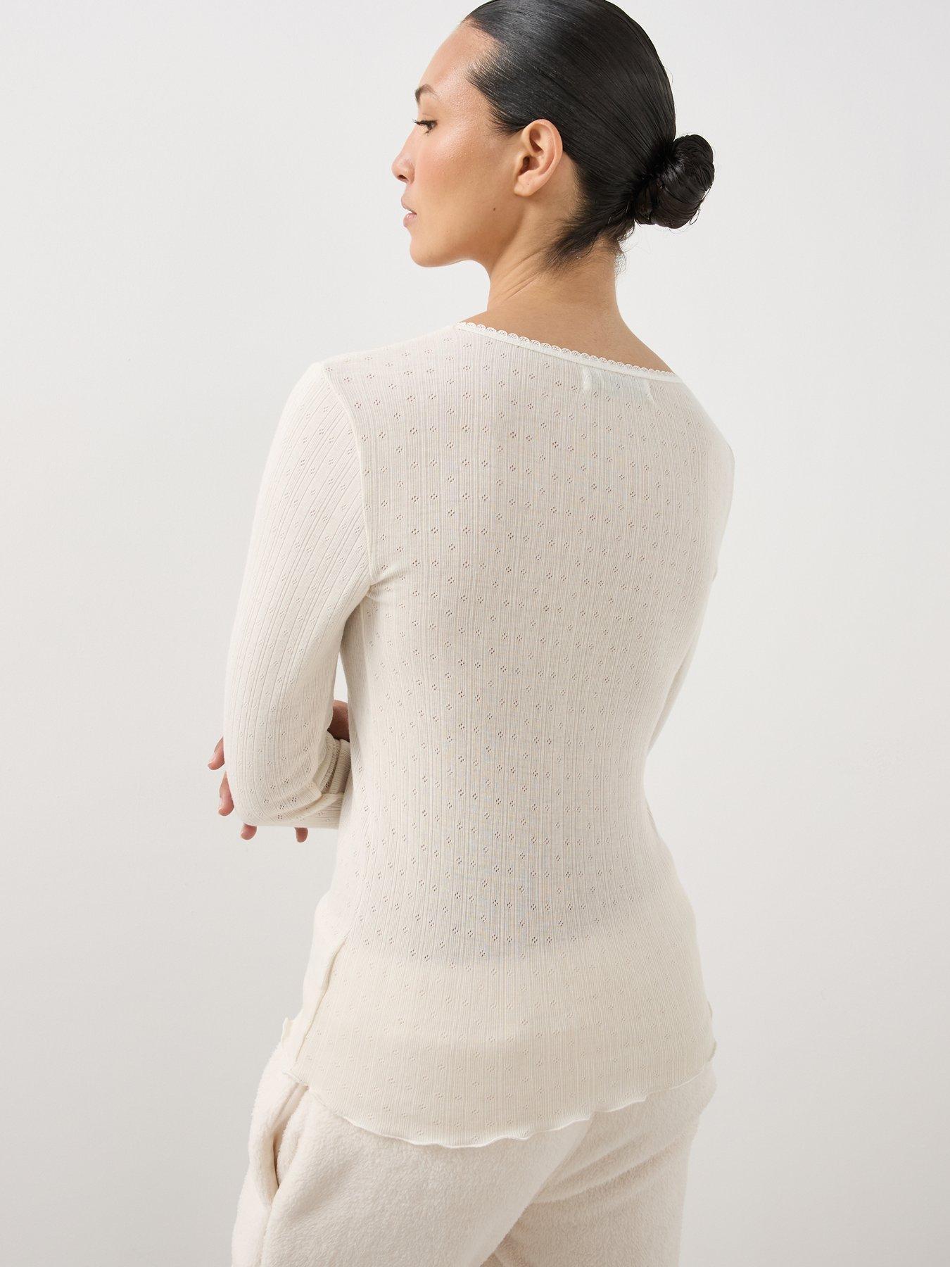 Image 2 of 7 of The Very Collection Womens Pointelle Thermal Long Sleeve Top - Cream