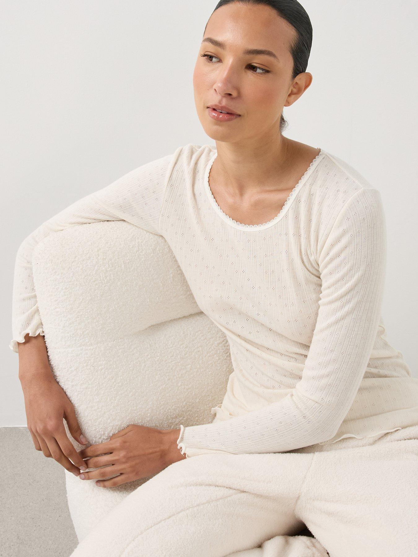 Image 4 of 7 of The Very Collection Womens Pointelle Thermal Long Sleeve Top - Cream