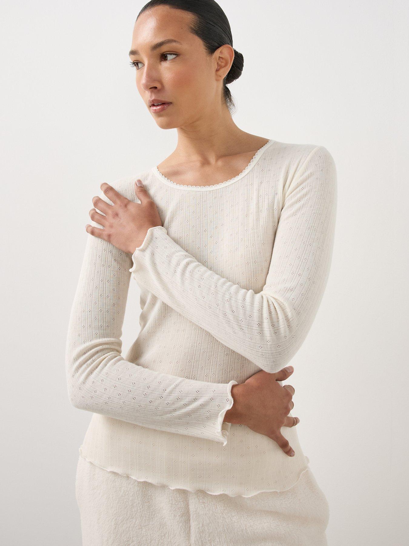 Image 5 of 7 of The Very Collection Womens Pointelle Thermal Long Sleeve Top - Cream
