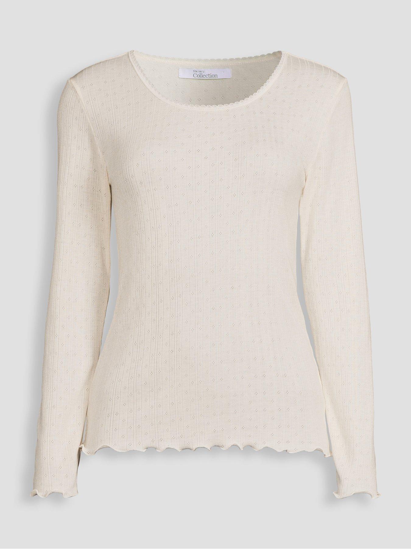 Image 7 of 7 of The Very Collection Womens Pointelle Thermal Long Sleeve Top - Cream