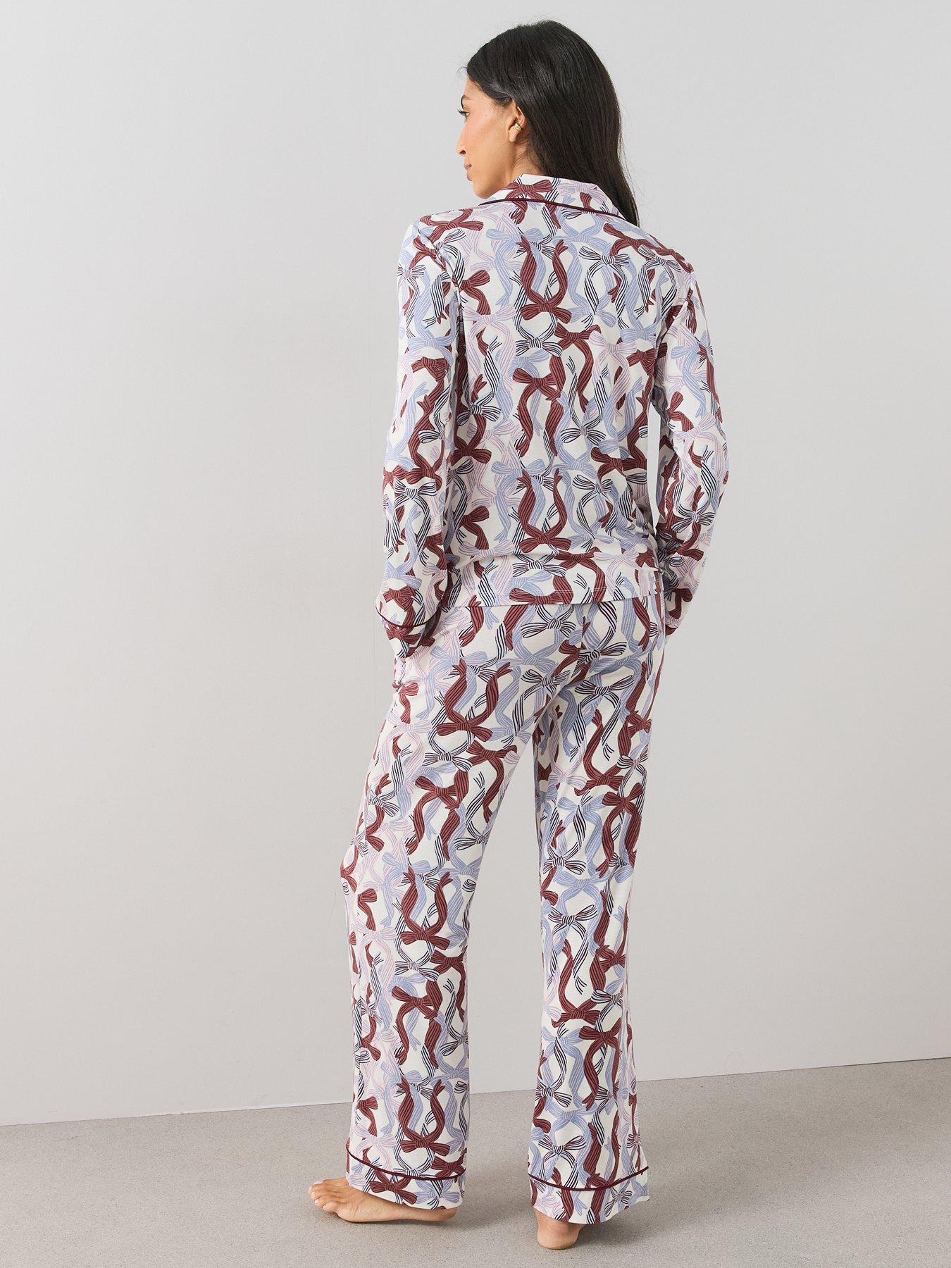 Image 2 of 6 of The Very Collection Jersey Revere Bow Print Pyjama Set - Multi