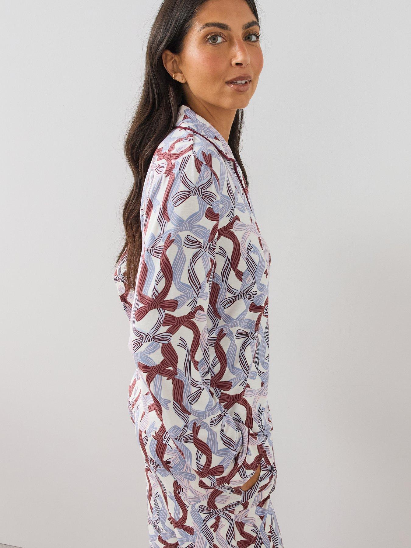 Image 6 of 6 of The Very Collection Jersey Revere Bow Print Pyjama Set - Multi
