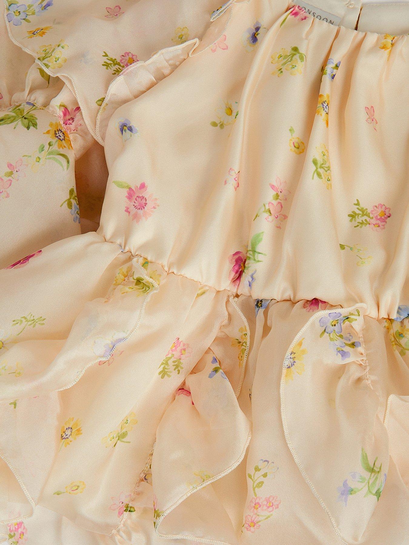 Monsoon Girls Ditsy Ruffle Dress - Light Yellow | Very