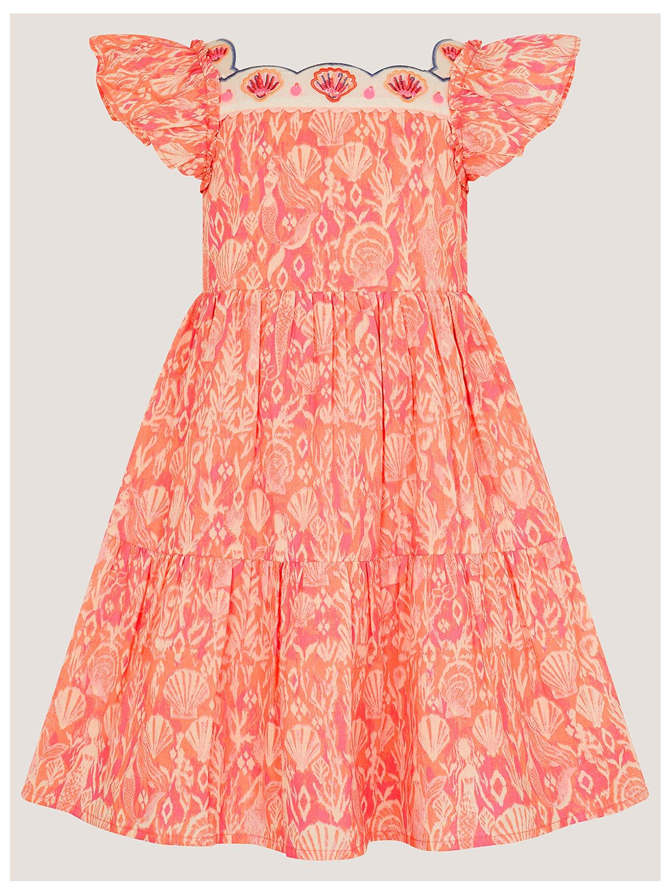 Monsoon Girls Coral Ikat Mermaid Dress - Pink