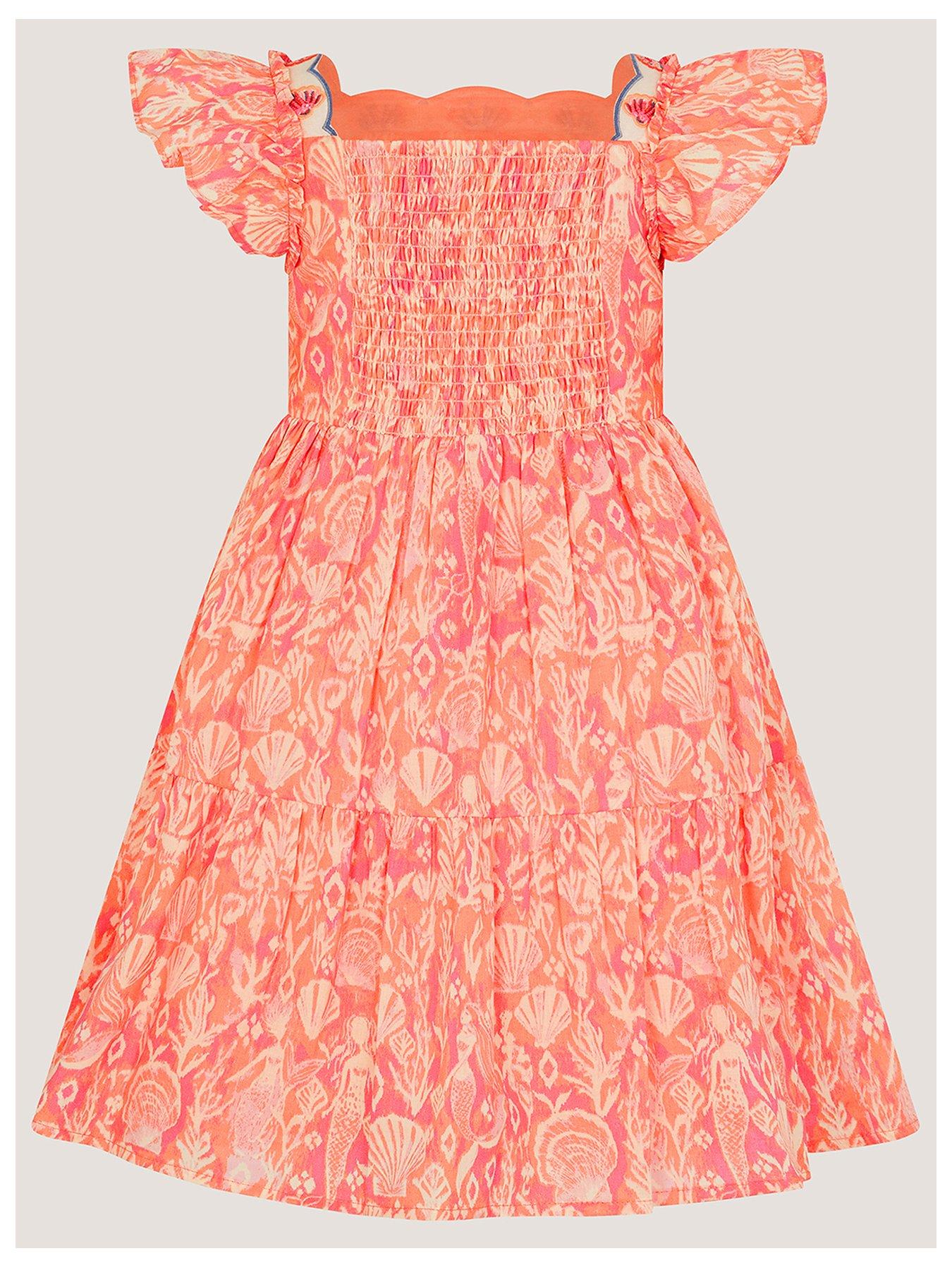 Image 2 of 3 of Monsoon Girls Coral Ikat Mermaid Dress - Pink
