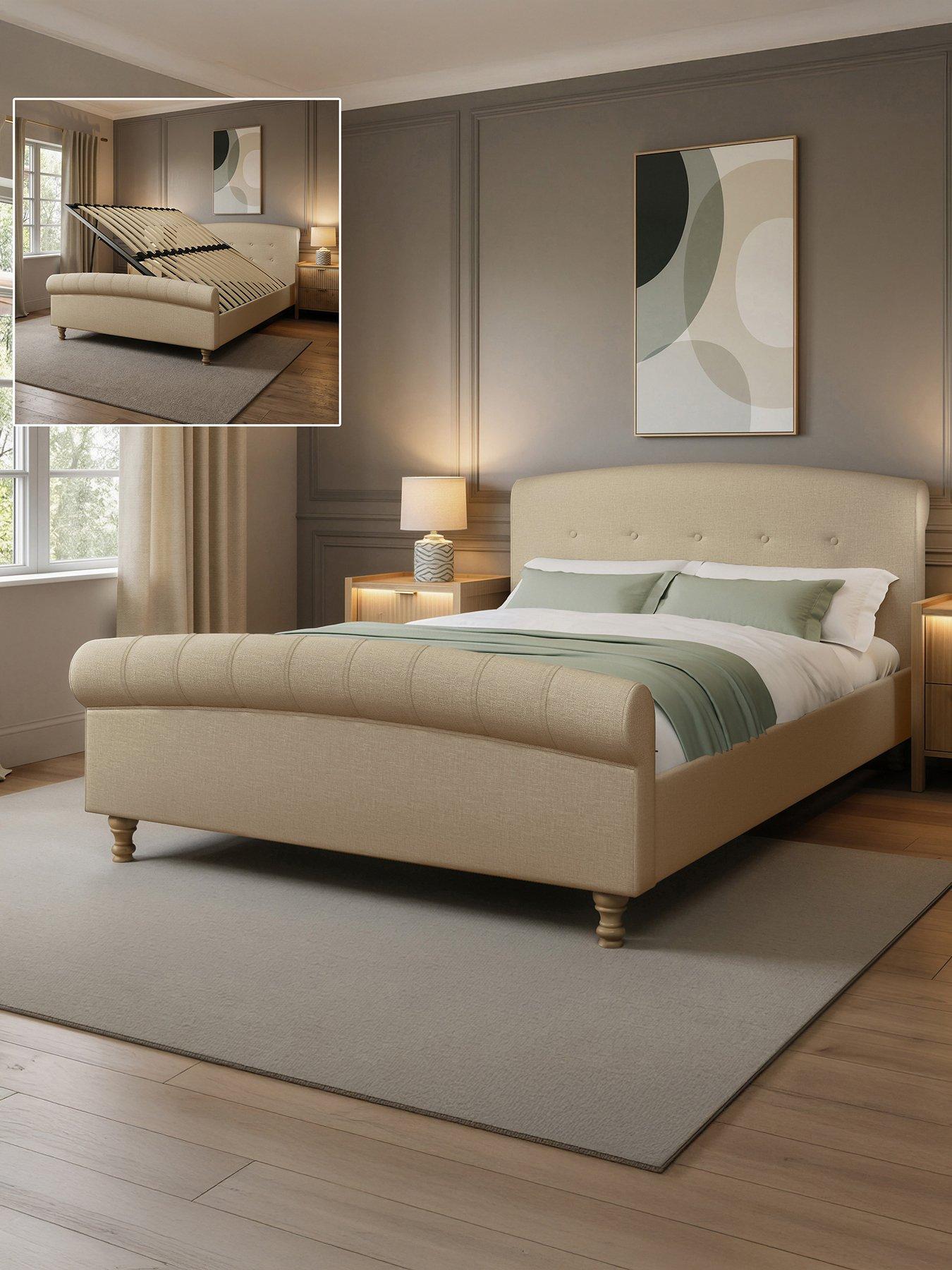 XR Living Camille Sleigh Shadow Ottoman Bed - Natural Stone