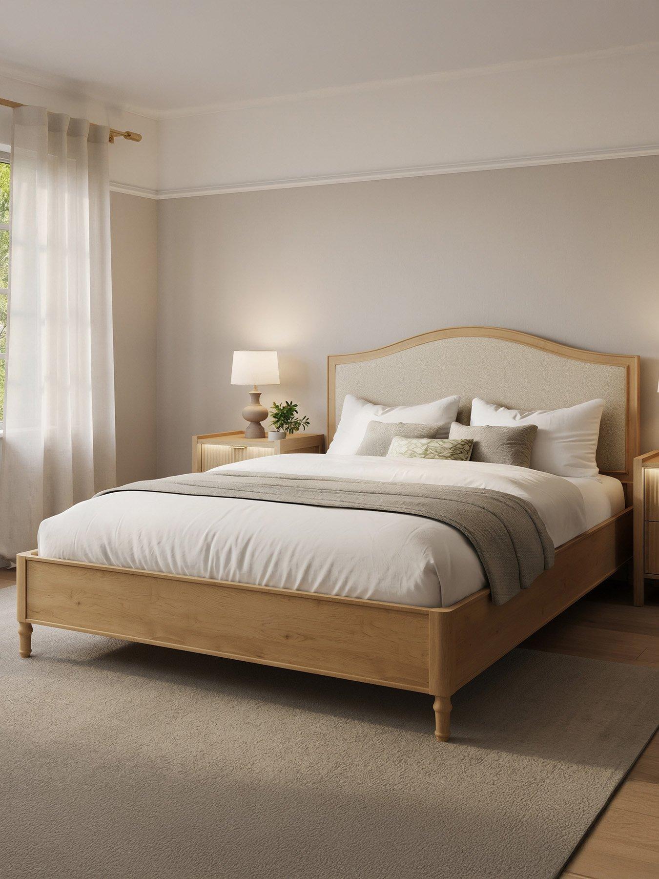 XR Living Emy French Style Wooden Shadow Ottoman Bed - Double - Oak/natura