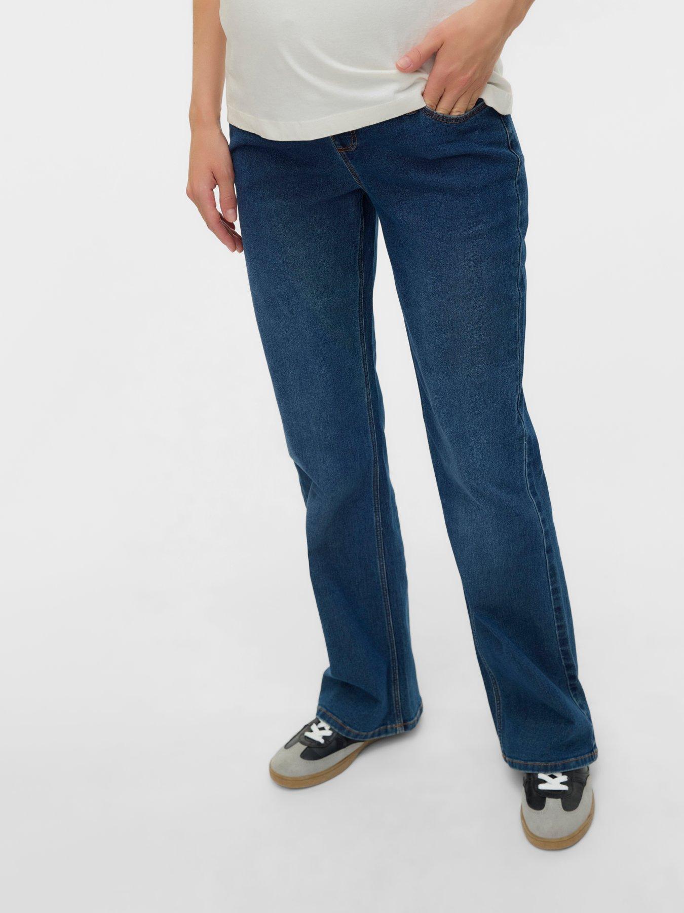 Mamalicious Maternity Flared Jeans, Dark Medium Blue Denim, Size 31, Women