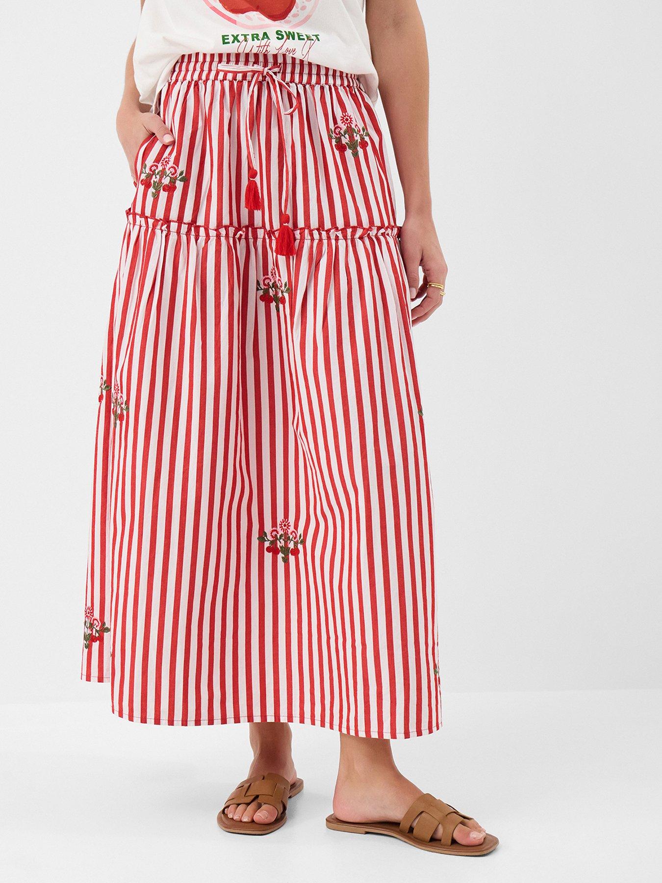 Image 1 of 5 of Accessorize Stripe Embroidered Midi S - Red