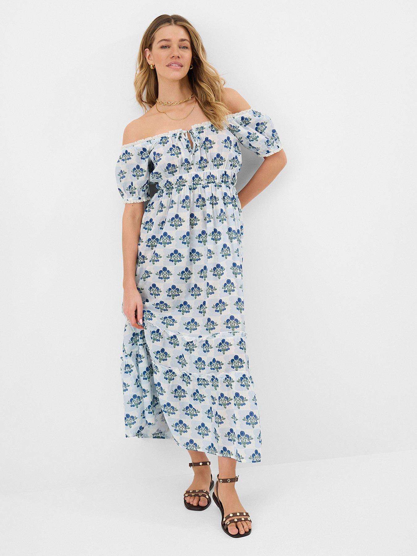 Accessorize Off The Shoulder Floral Midi Dress - Cream