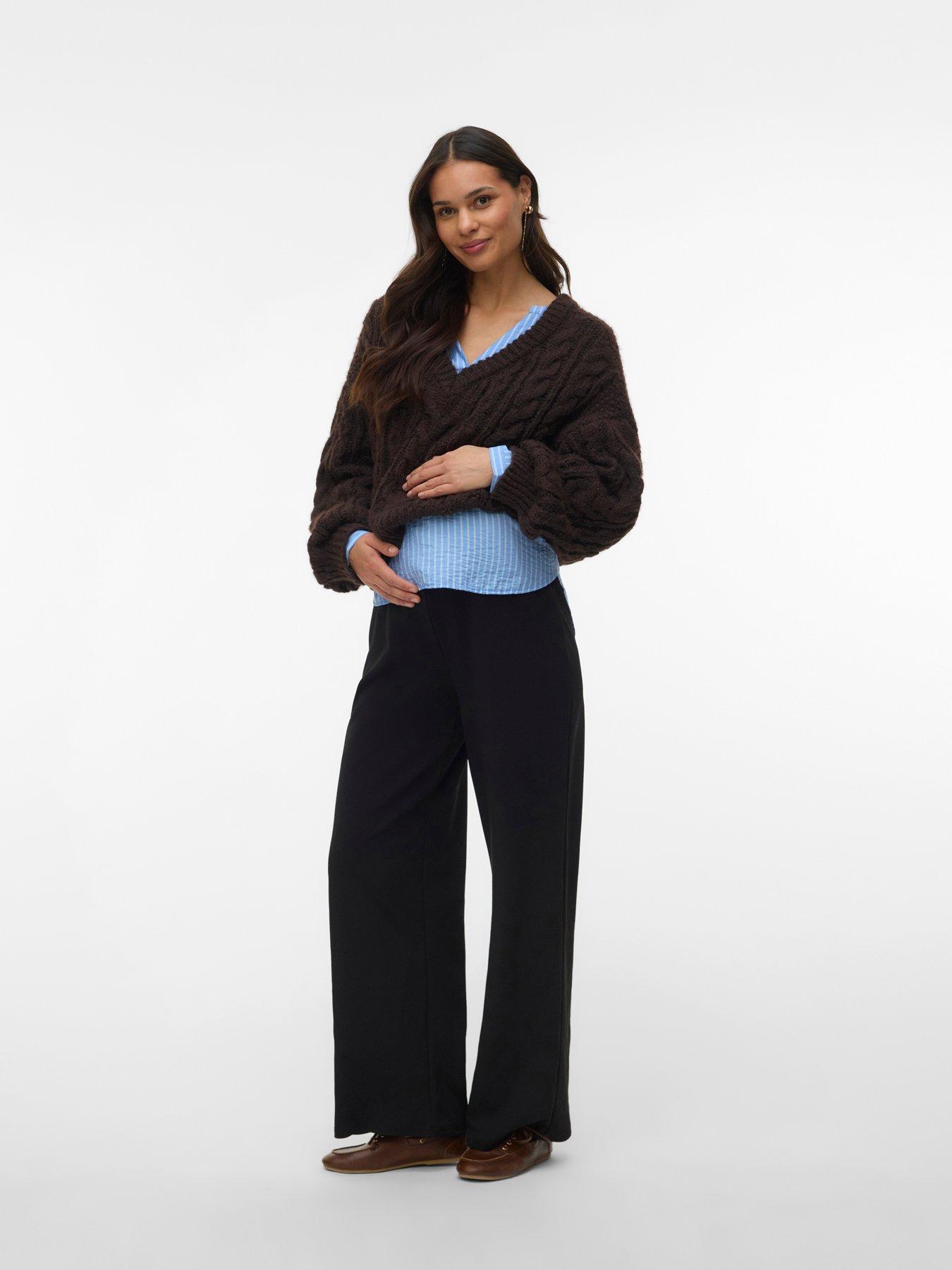 Mamalicious Women's Noir High Waist Wide Leg Trousers For Karen - Image 2