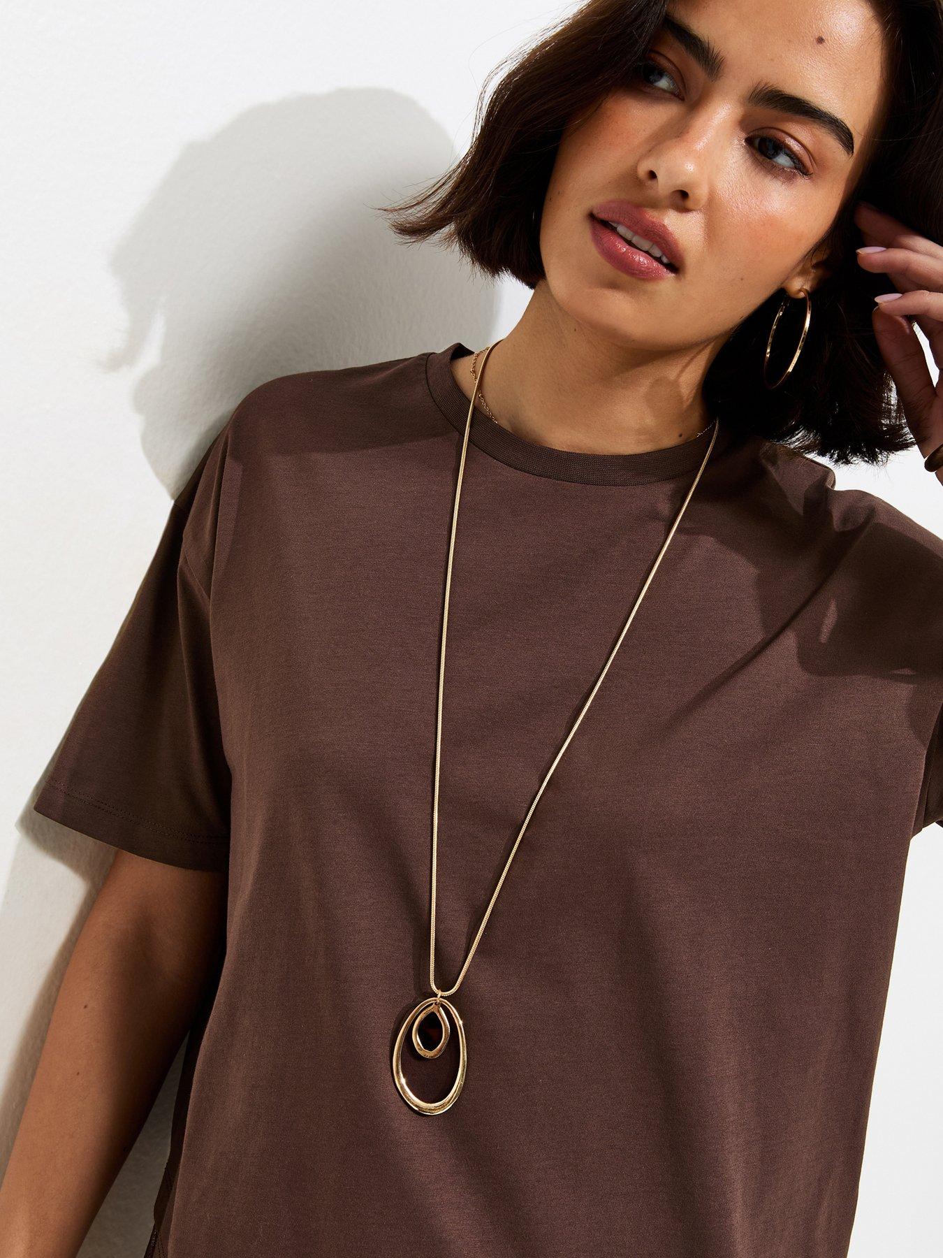 Image 4 of 5 of New Look Cotton Scalloped Lace T-Shirt - Dark Brown