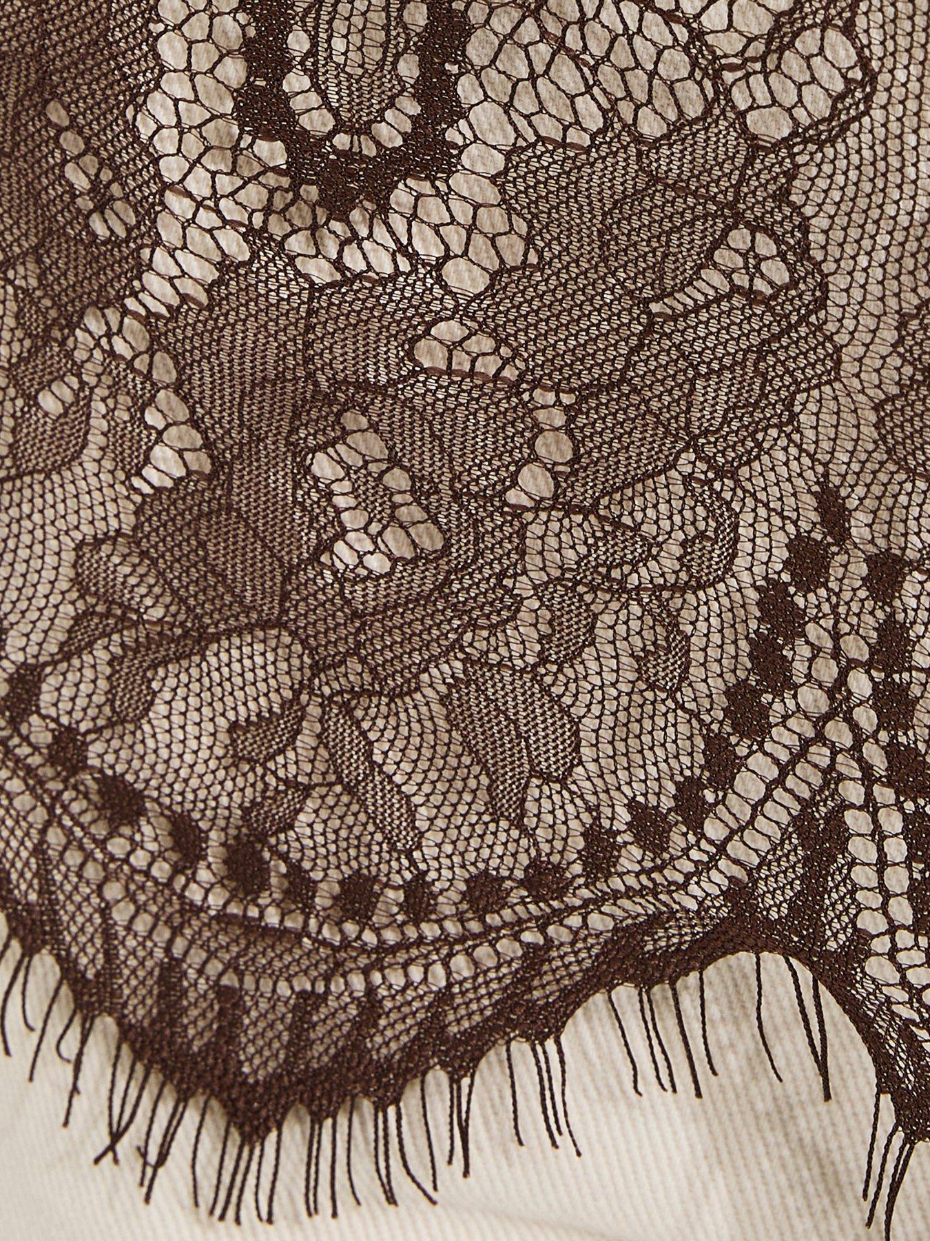 Image 5 of 5 of New Look Cotton Scalloped Lace T-Shirt - Dark Brown