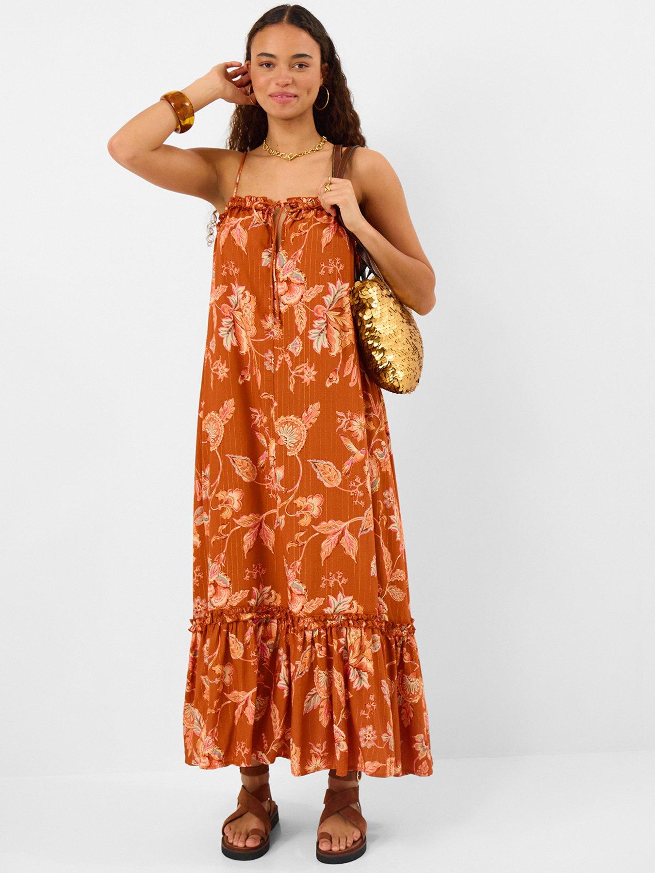 Image 1 of 5 of Accessorize Rust Floral Frill Maxi Dr - Orange
