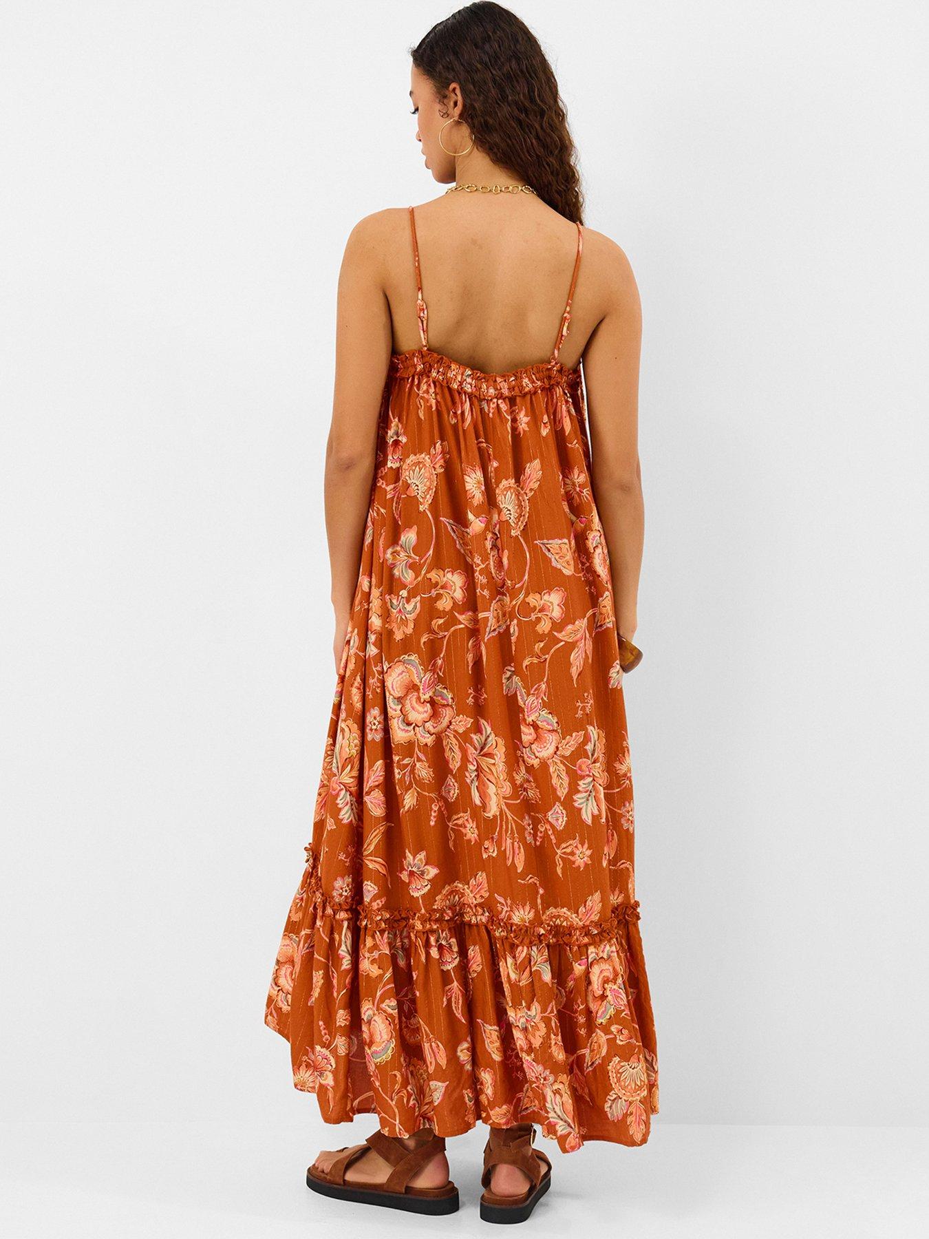 Image 2 of 5 of Accessorize Rust Floral Frill Maxi Dr - Orange