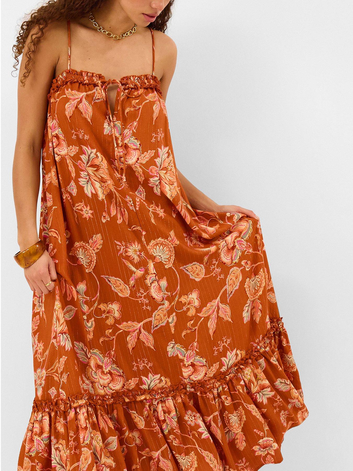 Image 3 of 5 of Accessorize Rust Floral Frill Maxi Dr - Orange