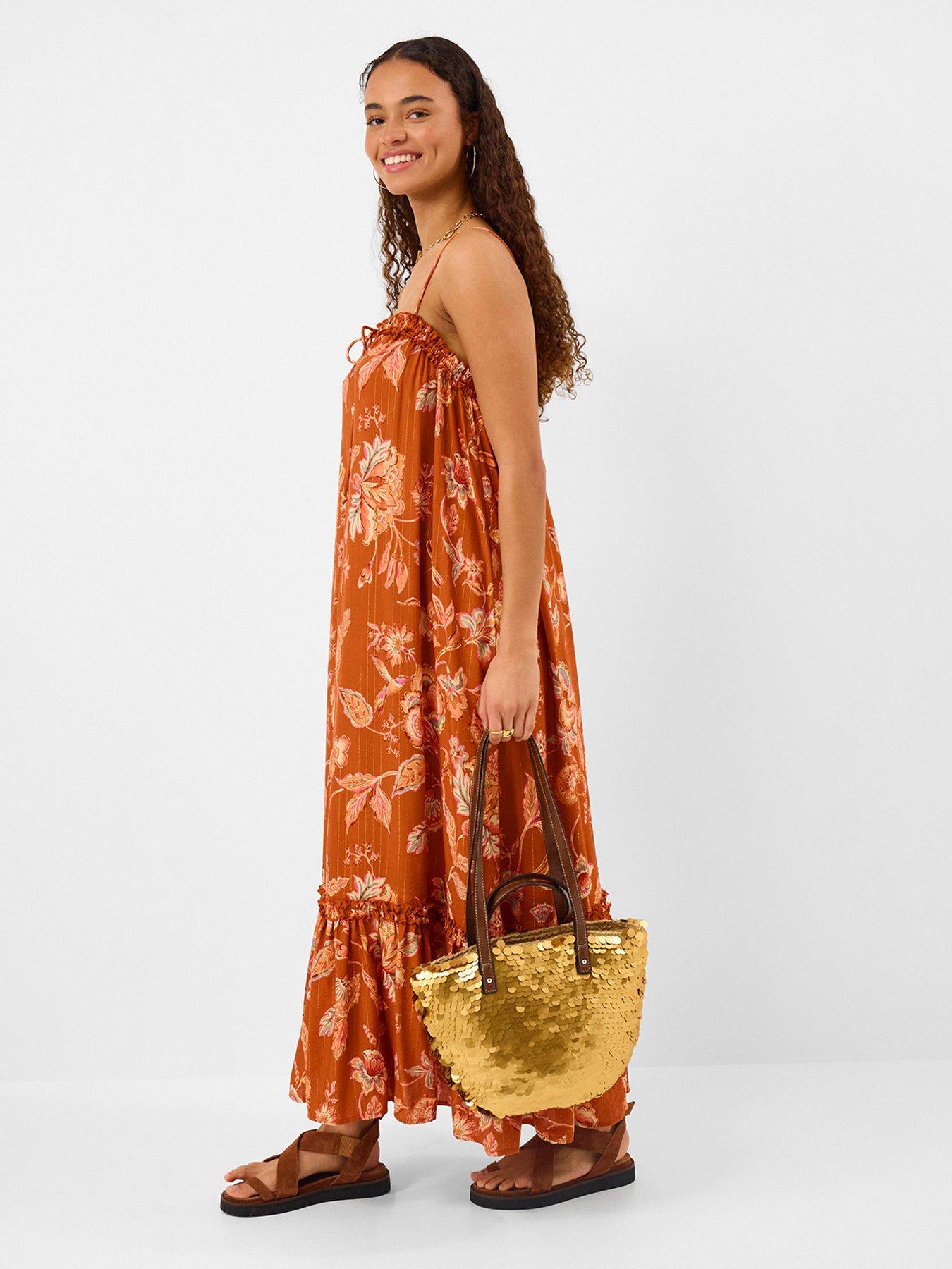 Image 4 of 5 of Accessorize Rust Floral Frill Maxi Dr - Orange