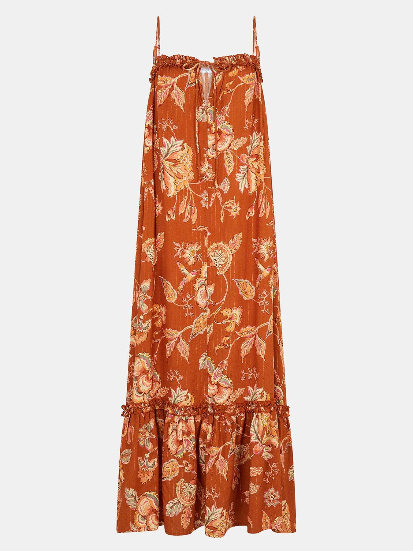 Image 5 of 5 of Accessorize Rust Floral Frill Maxi Dr - Orange