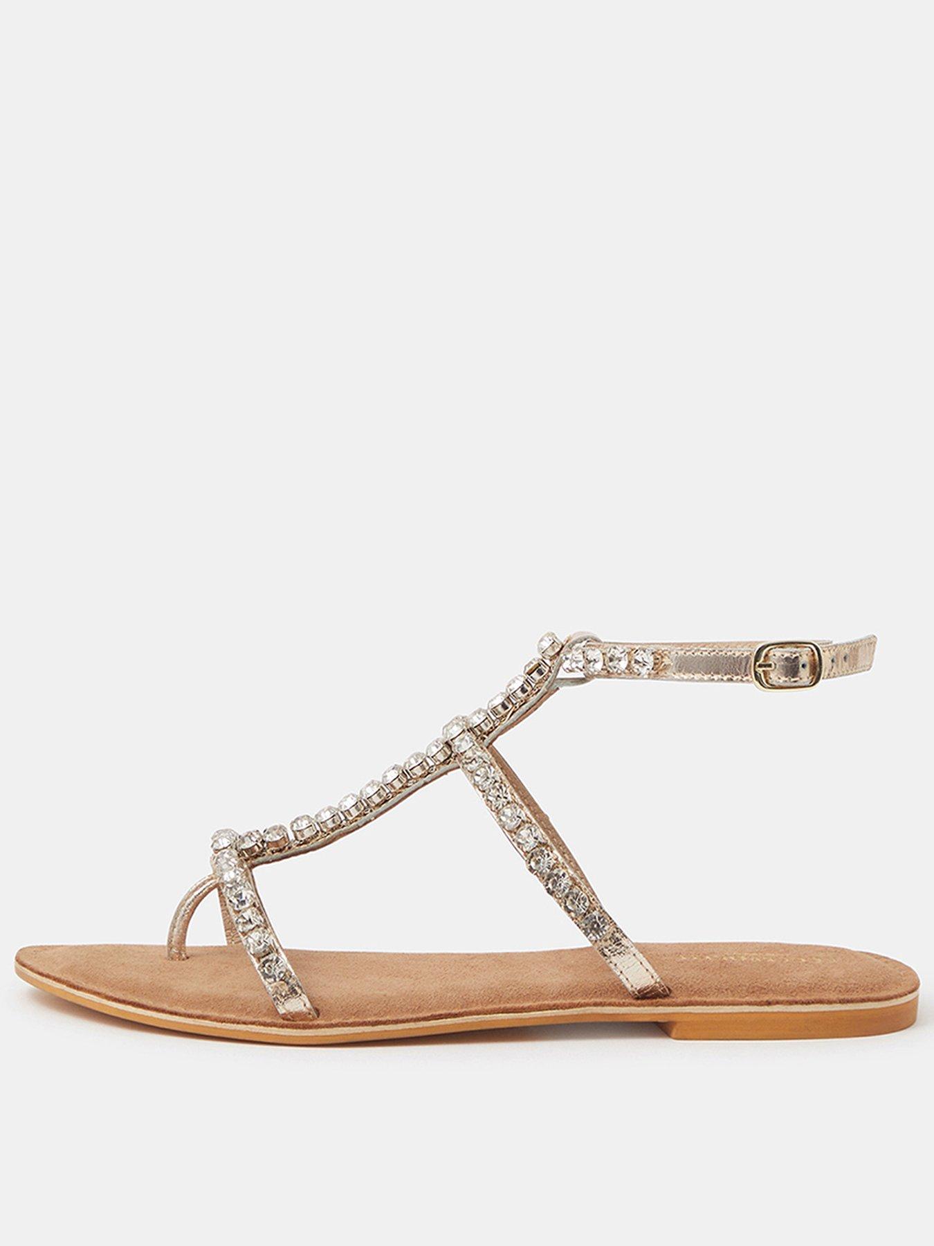Image 1 of 3 of Accessorize Embellished Leather Gladiator Sandals - Silver