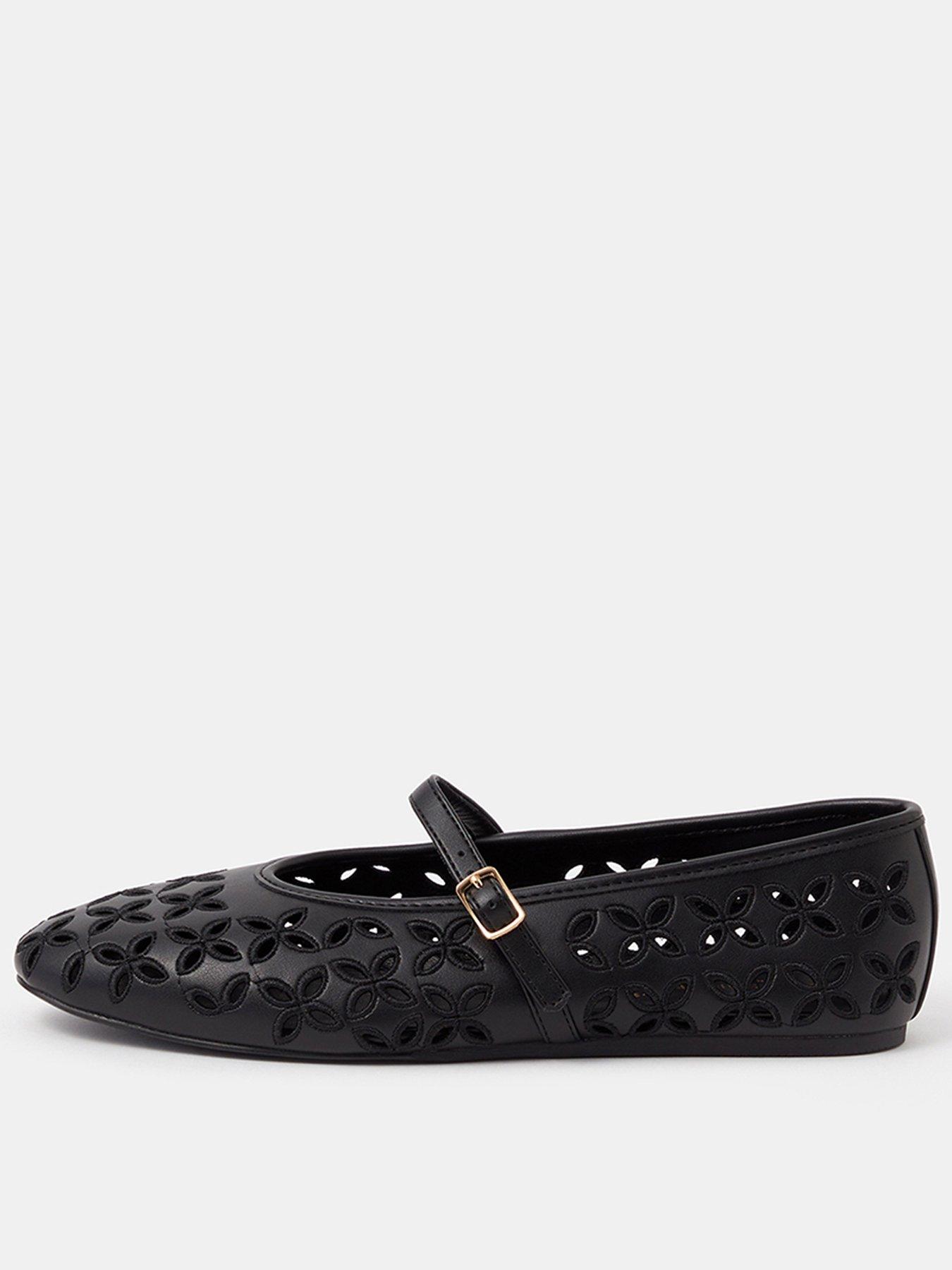 Image 1 of 3 of Accessorize Cut Out Mary Jane Ballet Flats - Black