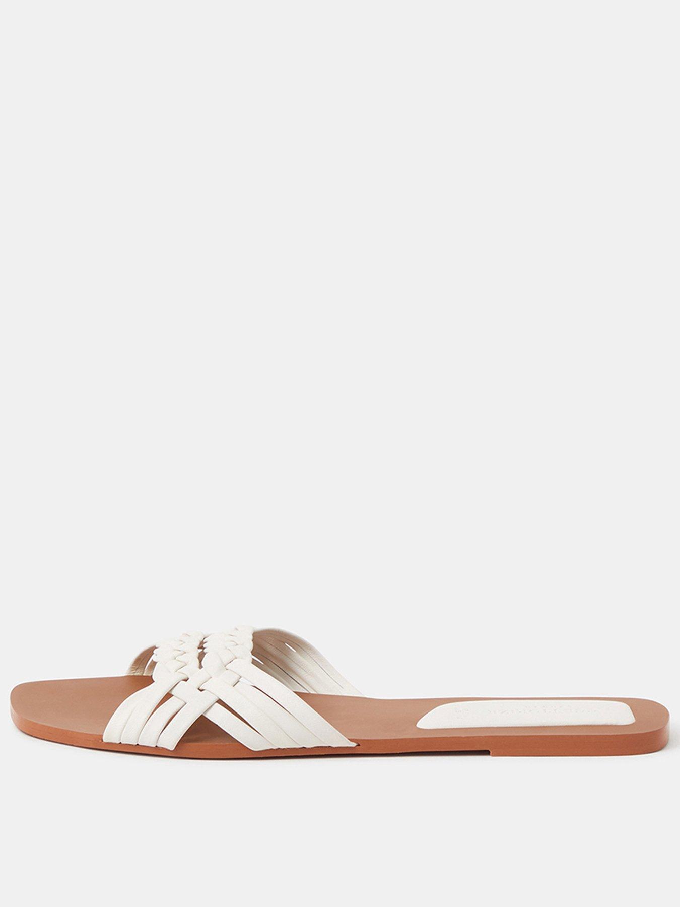 Image 1 of 3 of Accessorize Woven Leather Slide Sandals - White