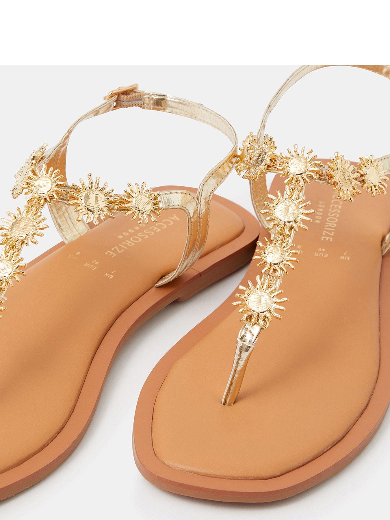 Image 3 of 3 of Accessorize Sun Embellished Sandals - Gold
