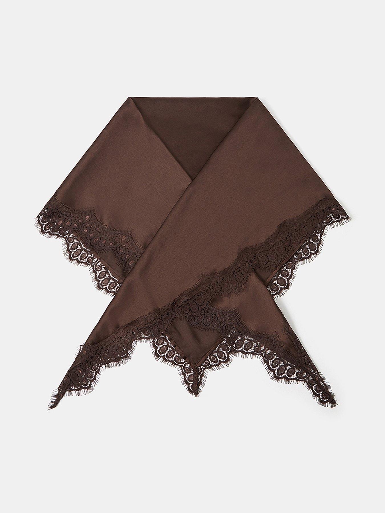 Accessorize Lace Satin Triangle Neck Scarf - Brown