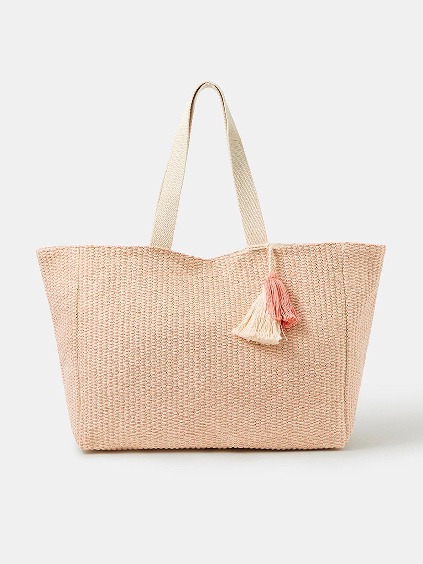 Image 1 of 5 of Accessorize Woven Metallic Beach Bag - Orange