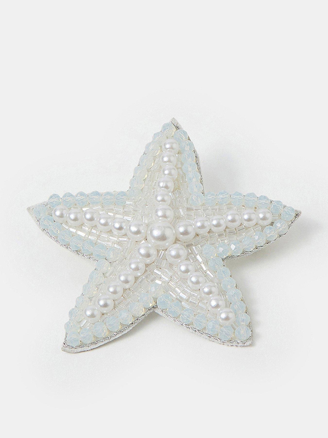 Image 1 of 4 of Accessorize Beaded Starfish Barrette Hair Clip - White