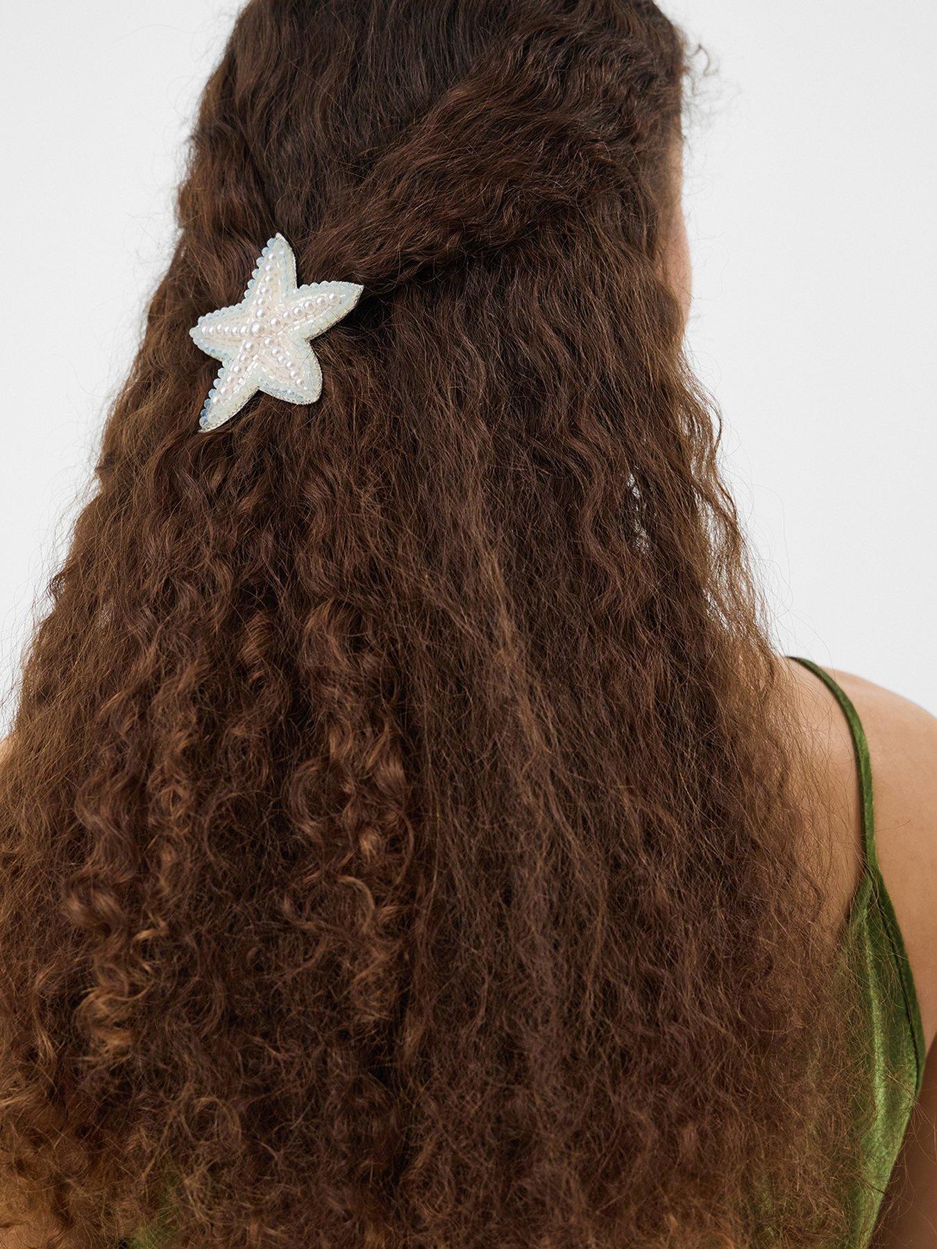 Image 2 of 4 of Accessorize Beaded Starfish Barrette Hair Clip - White