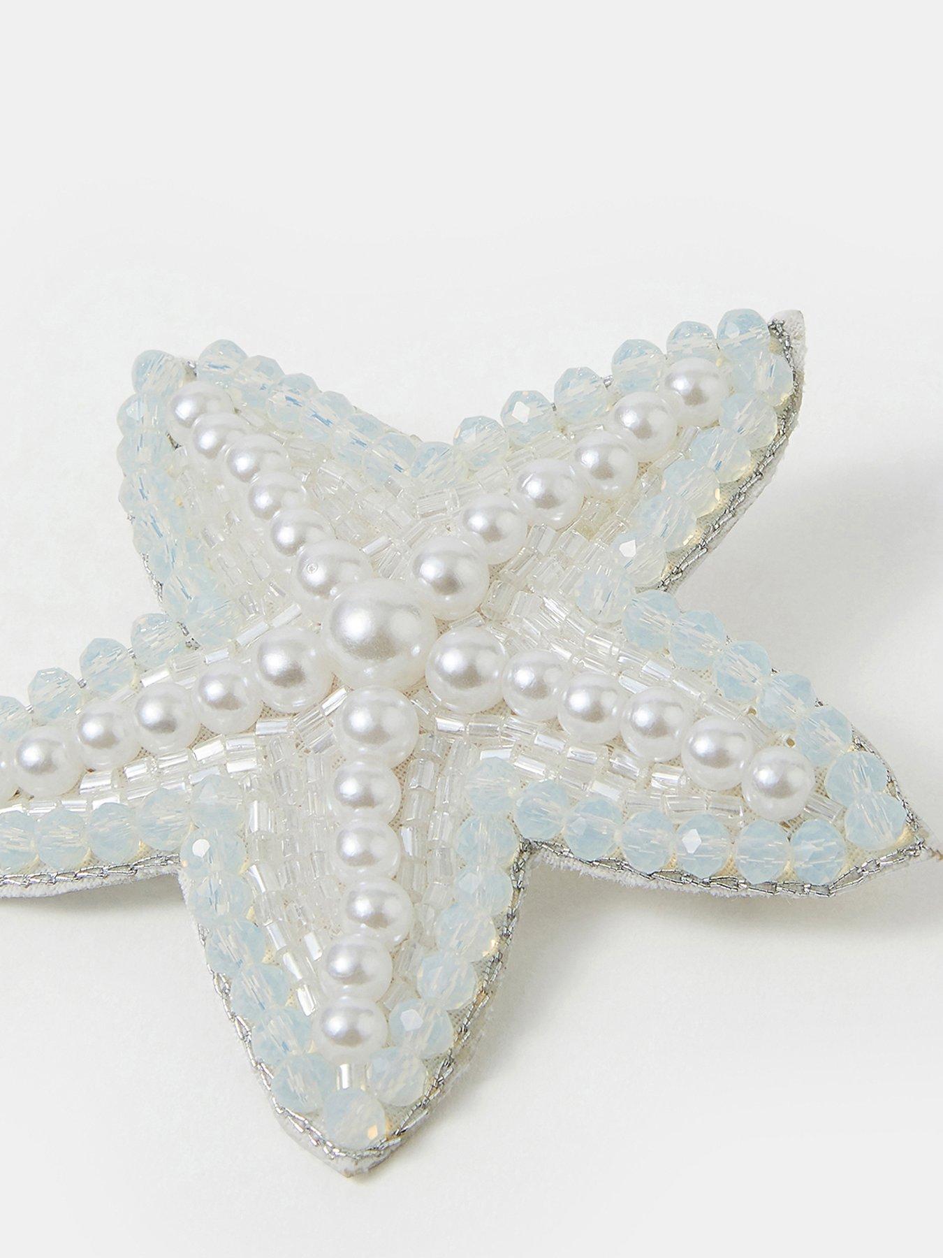 Image 4 of 4 of Accessorize Beaded Starfish Barrette Hair Clip - White