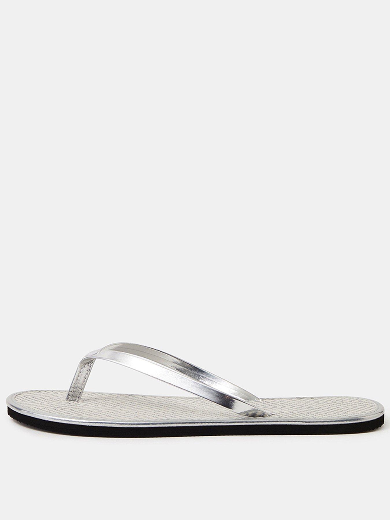 Image 1 of 3 of Accessorize Metallic Seagrass Flip Flops - Silver
