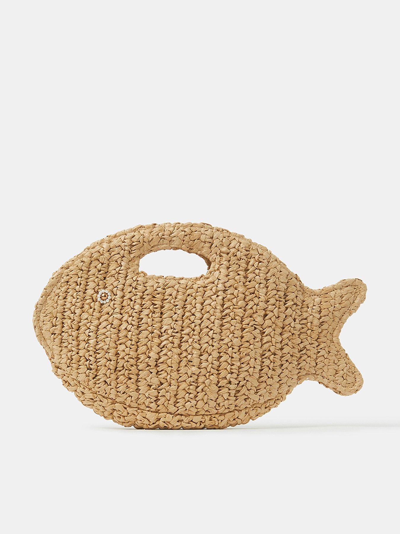 Image 1 of 5 of Accessorize Raffia Fish Clutch