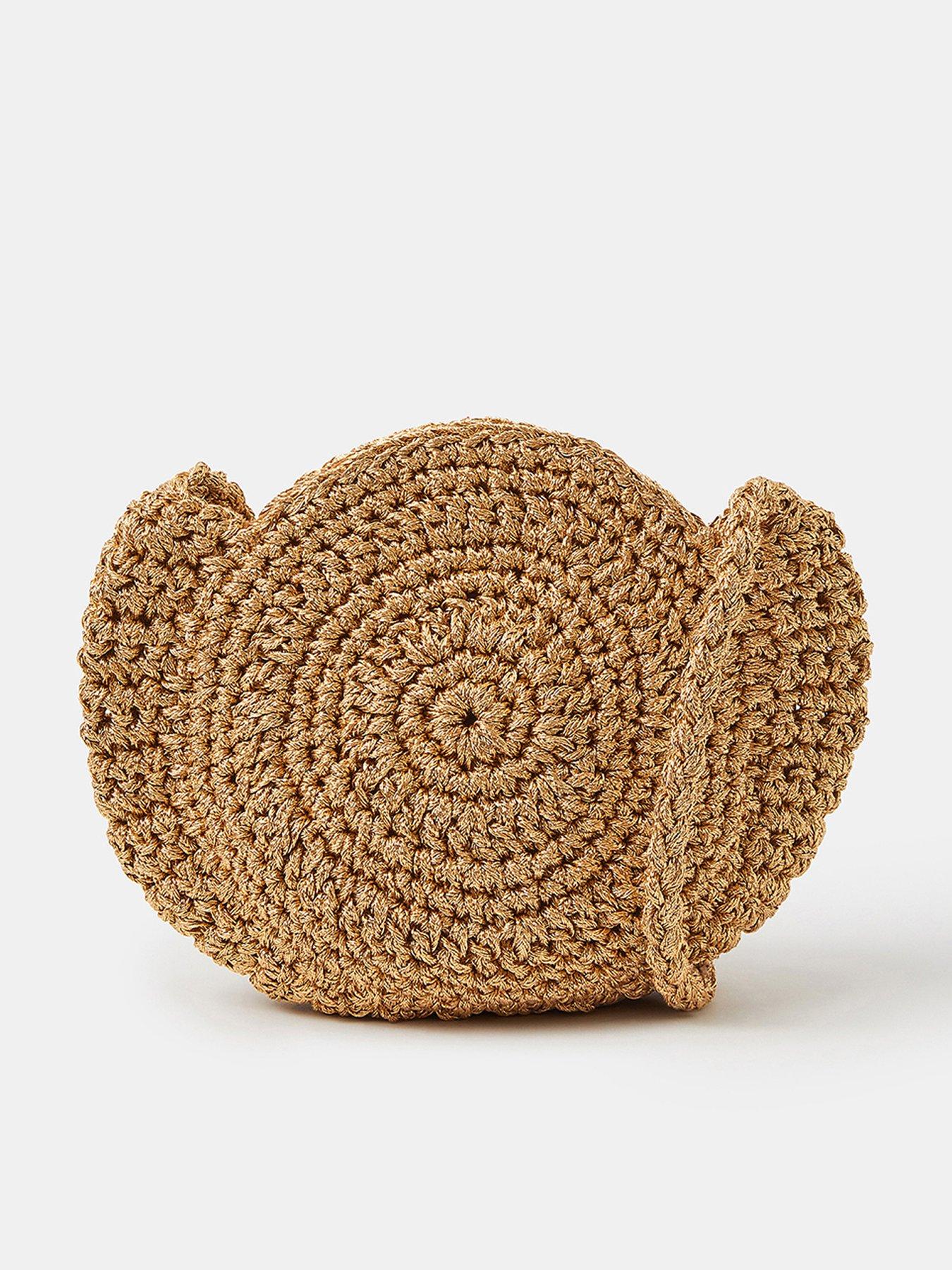 Image 1 of 5 of Accessorize Metallic Shell Macram&eacute; Crossbody Bag - Gold