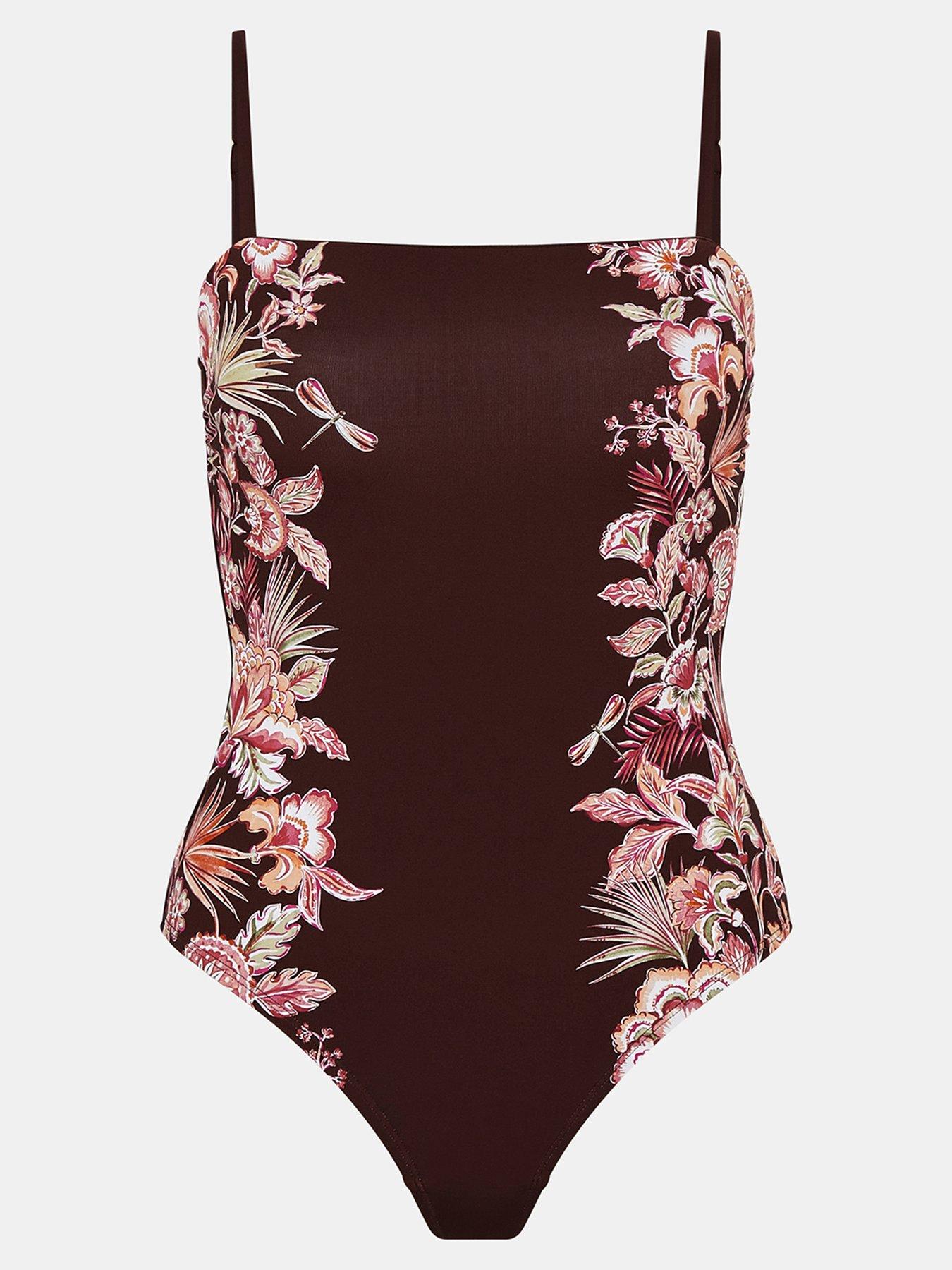 Image 5 of 5 of Accessorize Brown Placement Floral Swimsuit