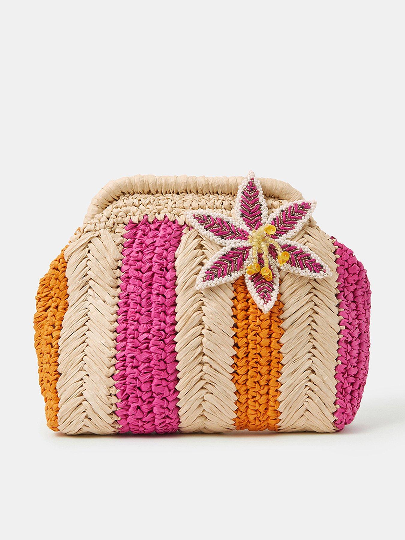 Image 1 of 5 of Accessorize Stripe Raffia Clutch