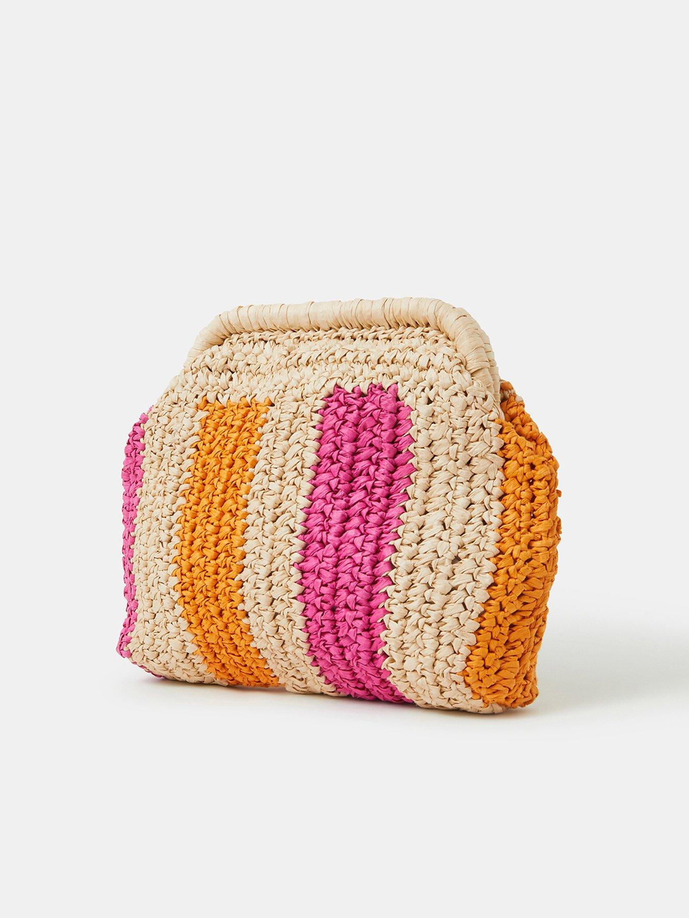 Image 3 of 5 of Accessorize Stripe Raffia Clutch