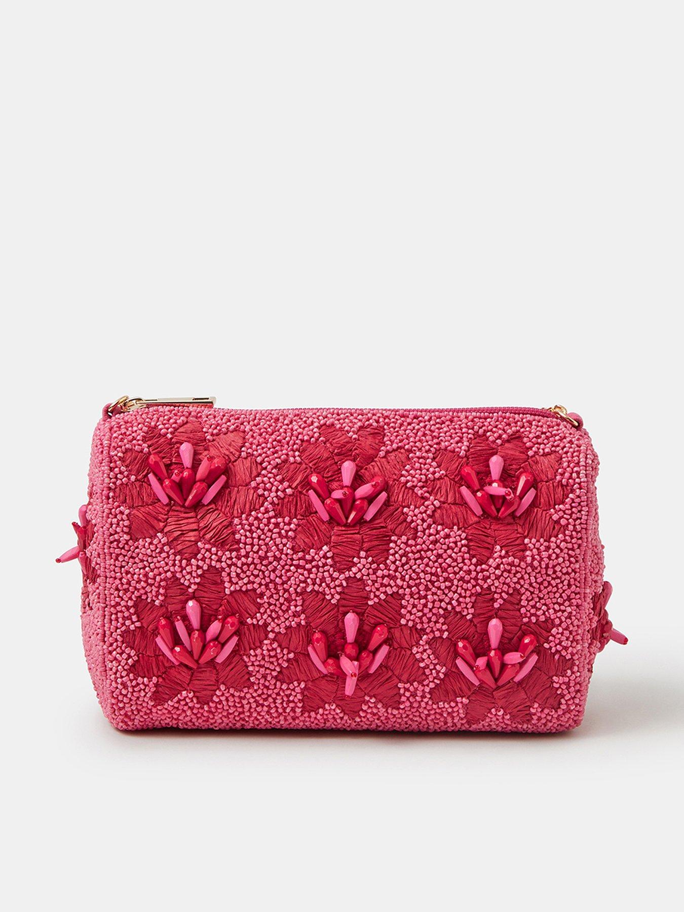 Image 1 of 5 of Accessorize Floral Bead Embellished Bag - Pink