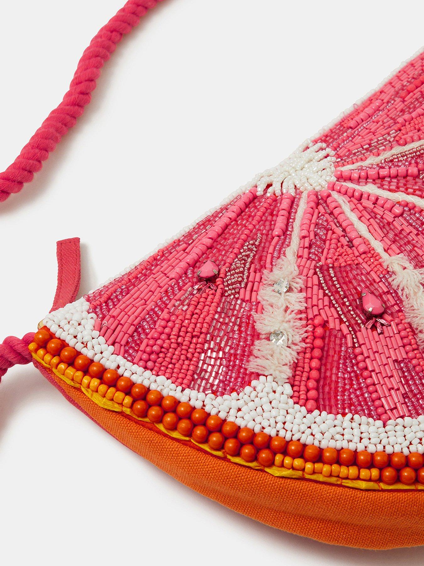 Image 5 of 5 of Accessorize Beaded Grapefruit Crossbody Bag - Orange