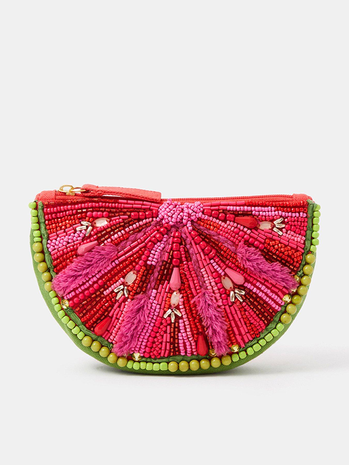 Accessorize Beaded Watermelon Coin Purse Bag - Pink