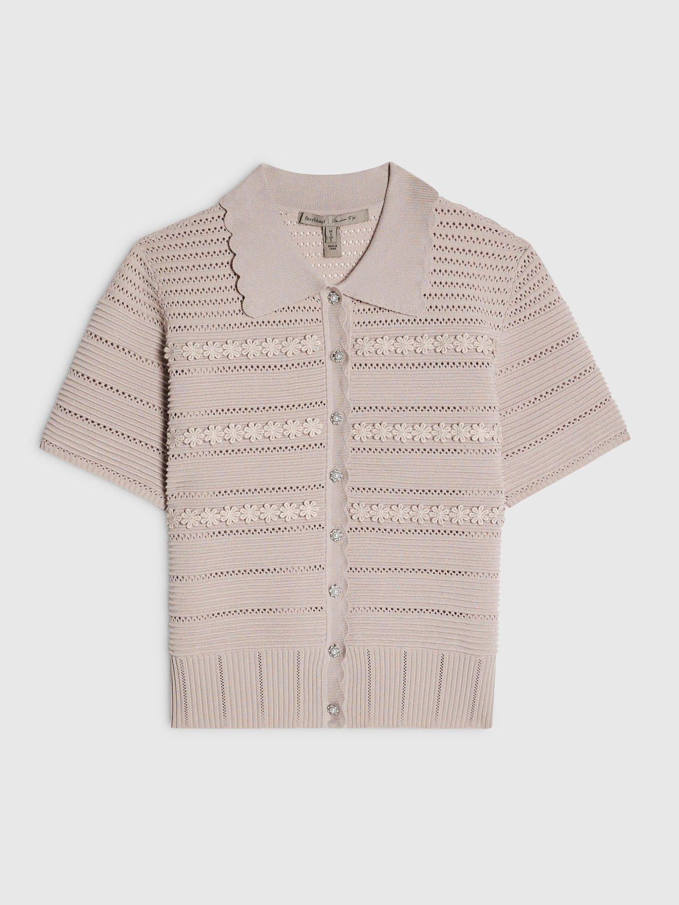 River Island Knitted Short Sleeve Daisy Cardigan - Beige | Very