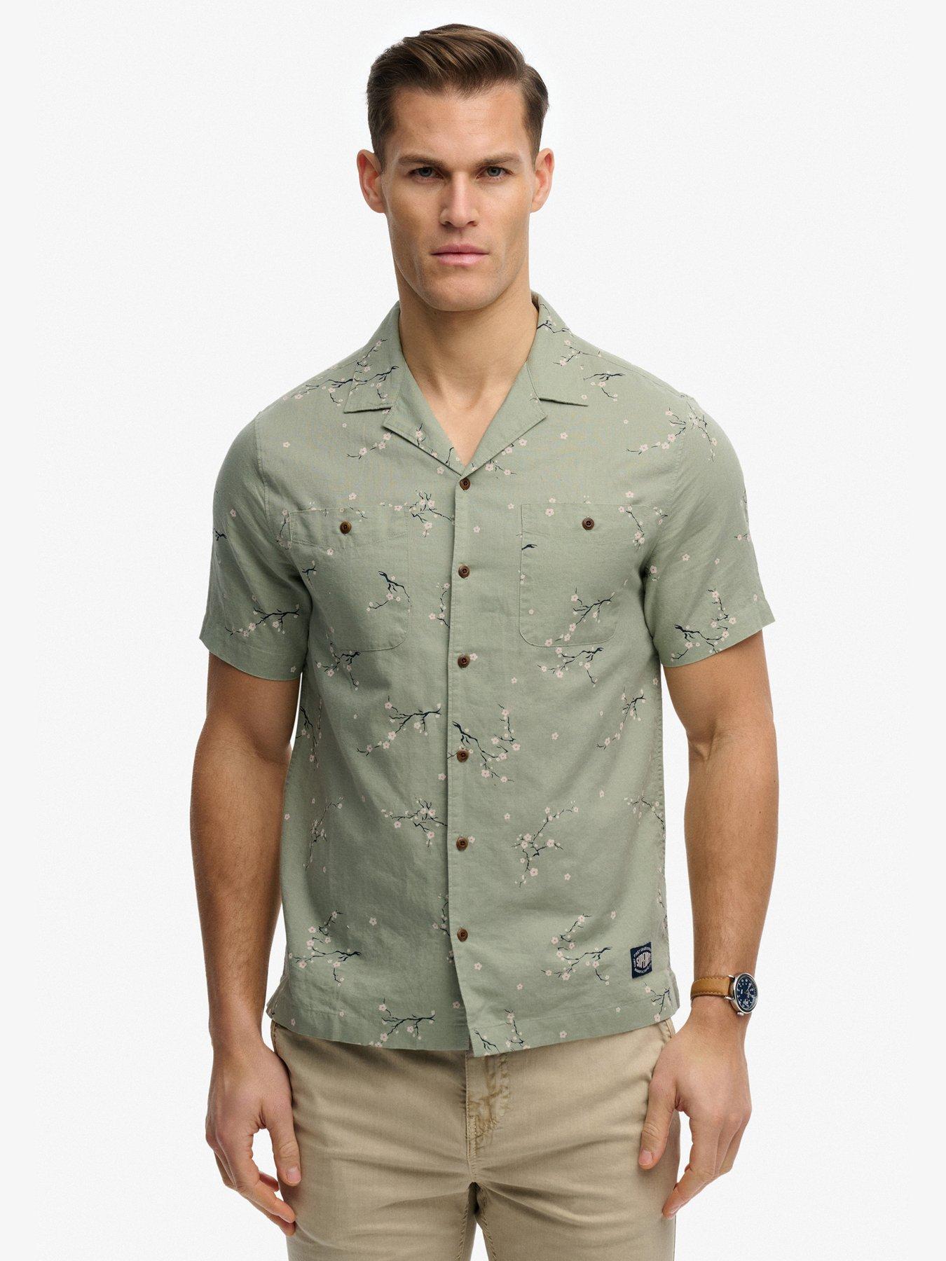 Image 1 of 6 of Superdry Short Sleeve Printed Beach Shirt - Green