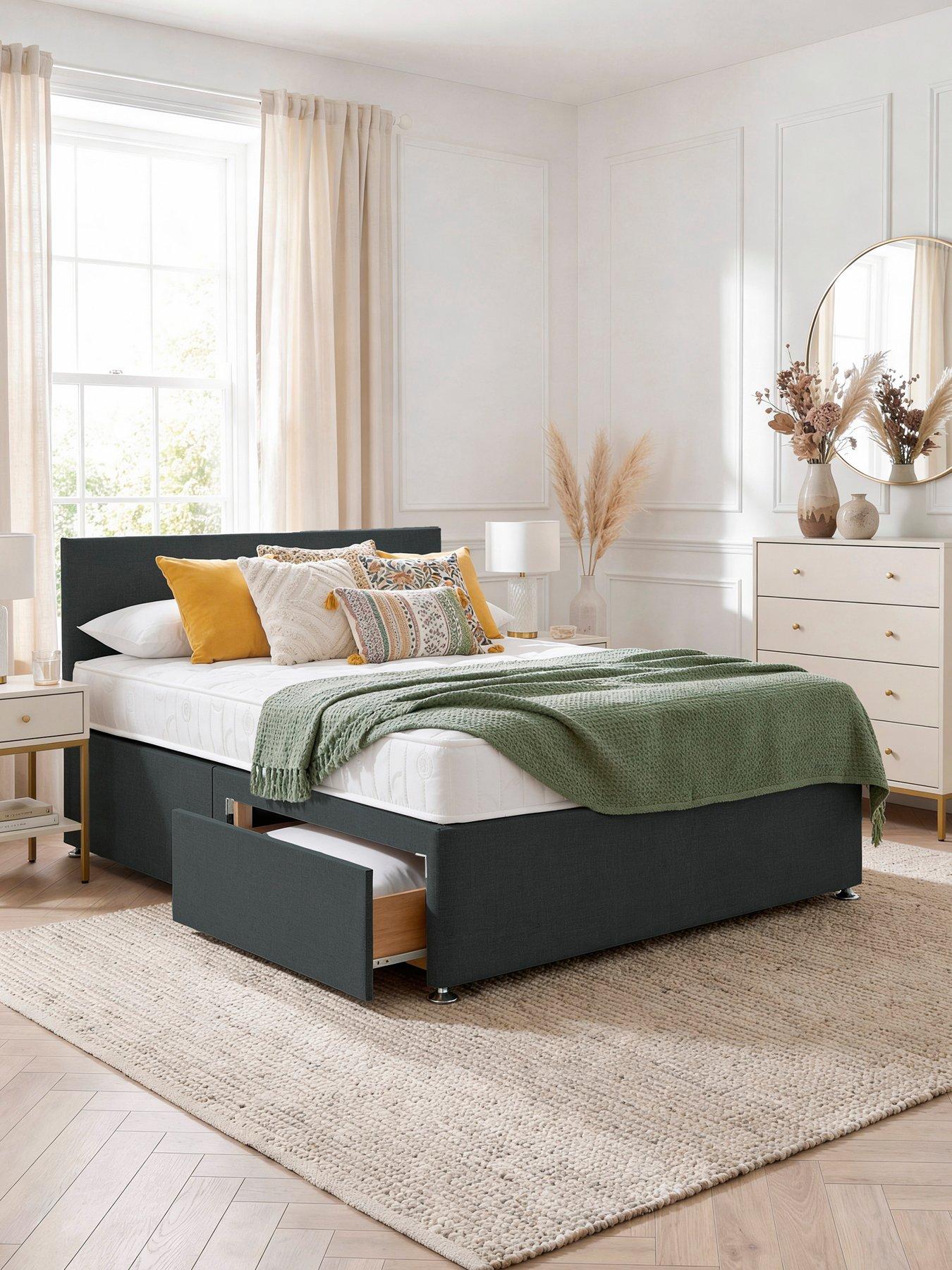Airsprung Essentials Bed Base  &  Medium / Firm Mattress Set - Sg N/s