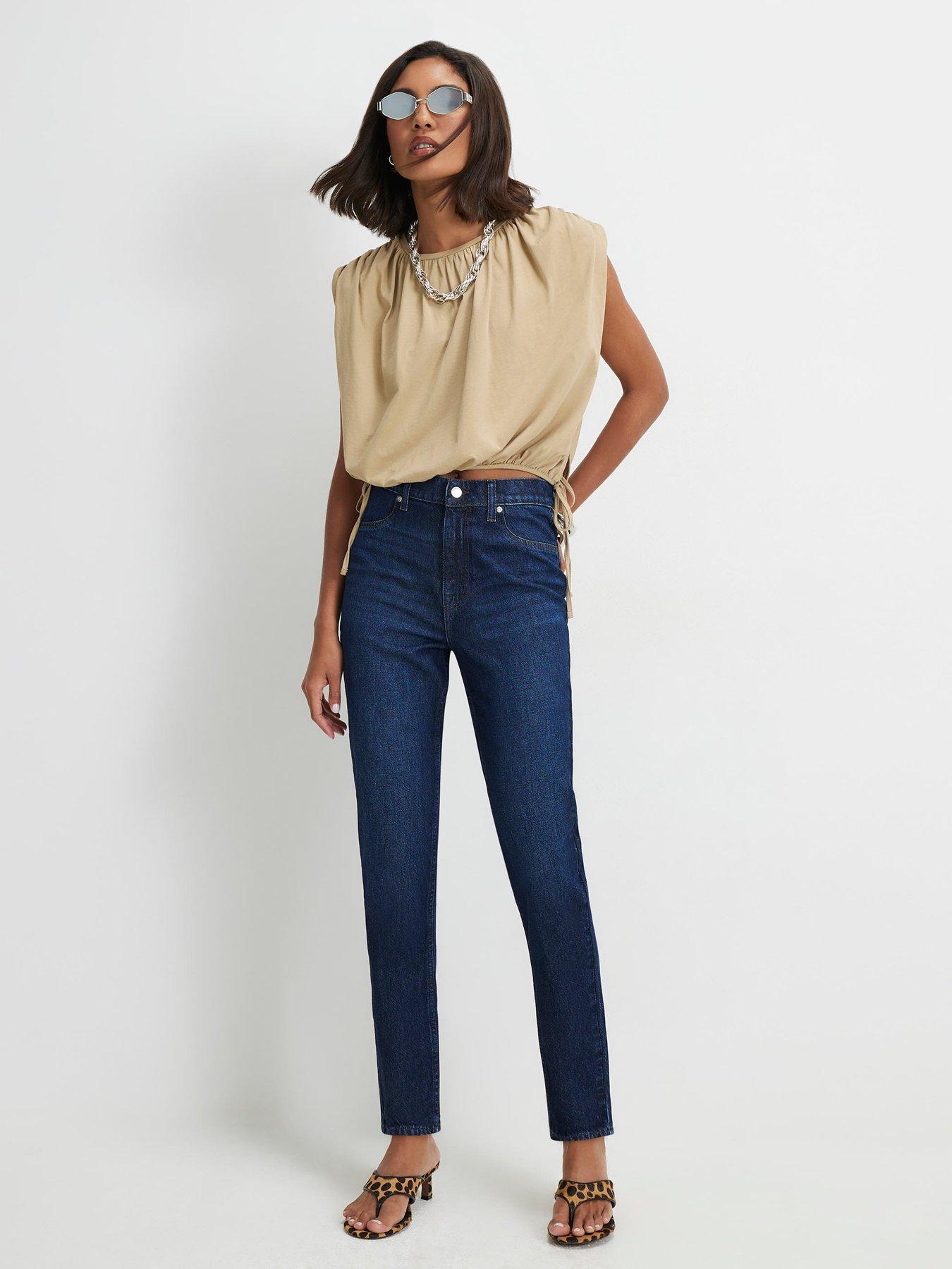 Image 1 of 6 of River Island High Waisted Classic Slim Fit Jeans - Blue