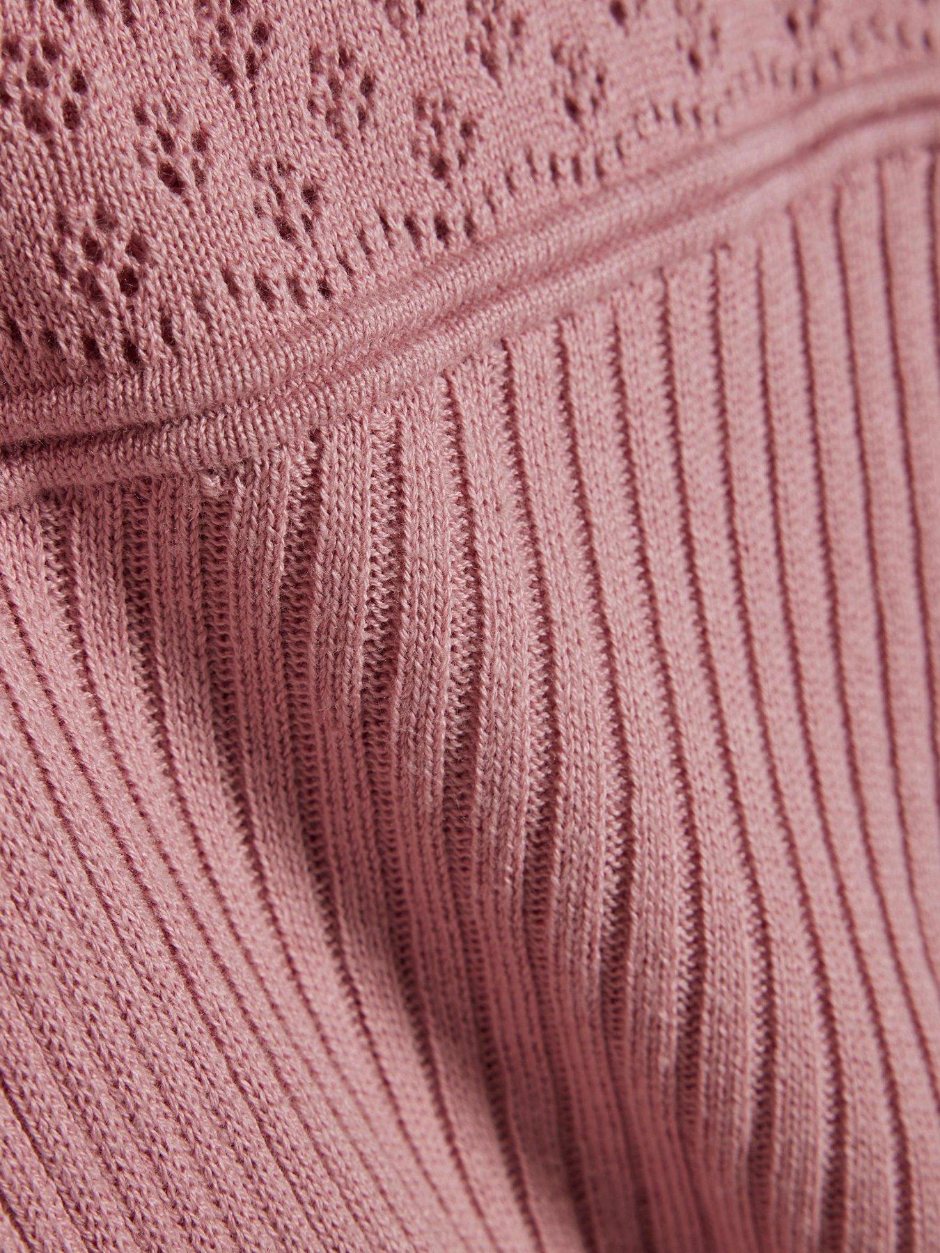 Image 6 of 6 of River Island Womens Pointelle Ribbed High Neck Stitch Blouse - Pink