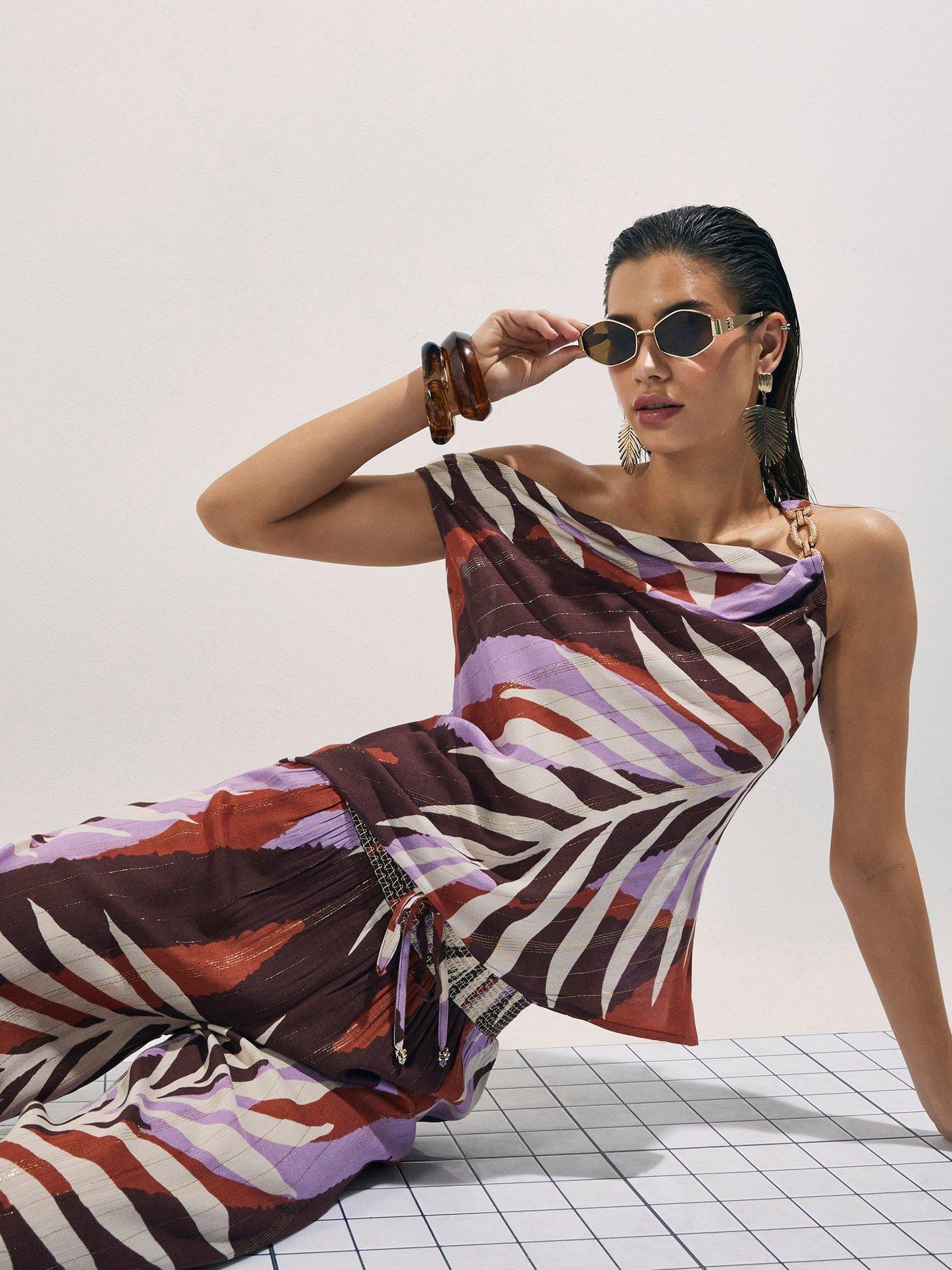 Image 3 of 4 of River Island Palm Print Top - Brown