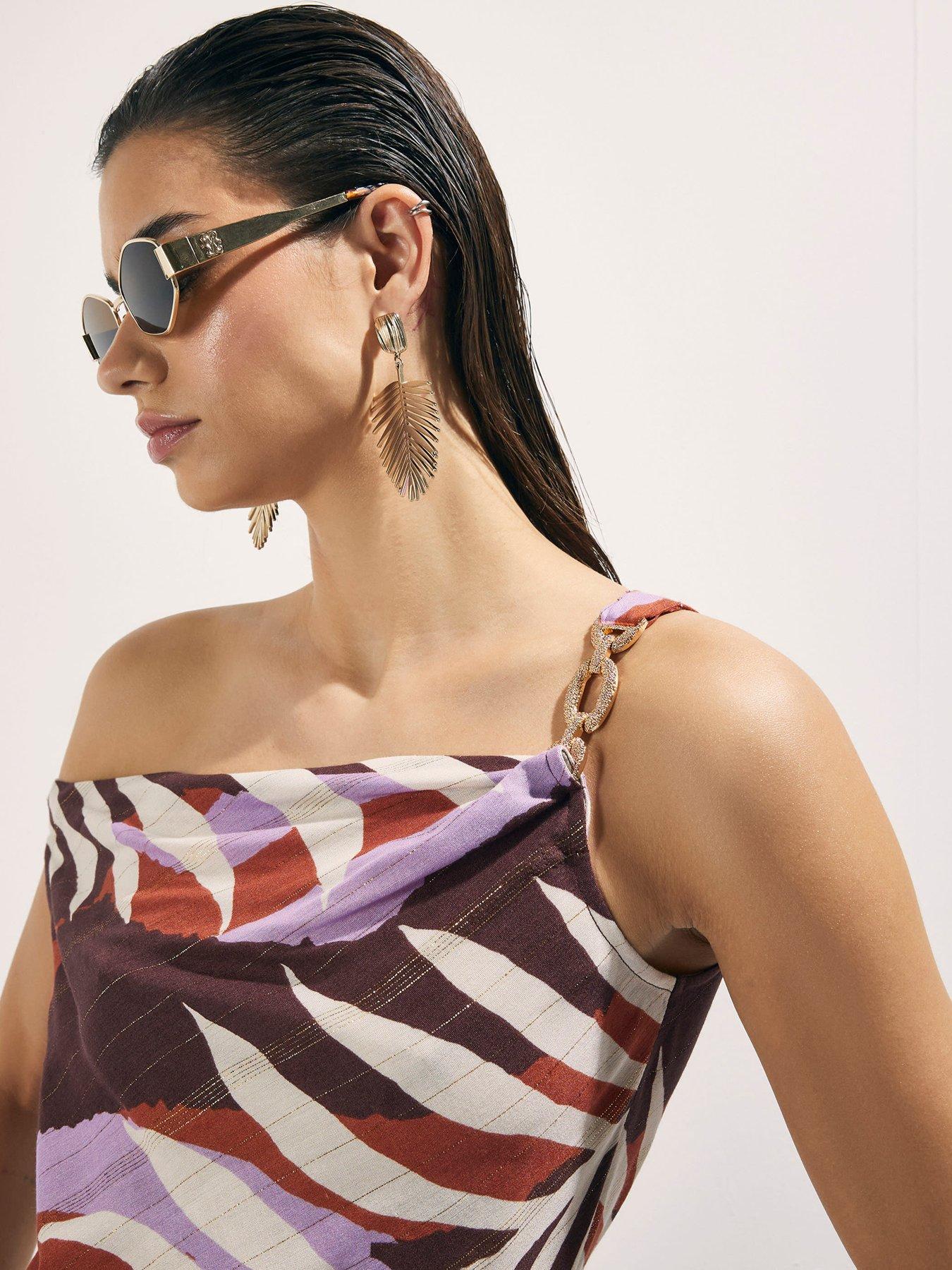 Image 4 of 4 of River Island Palm Print Top - Brown