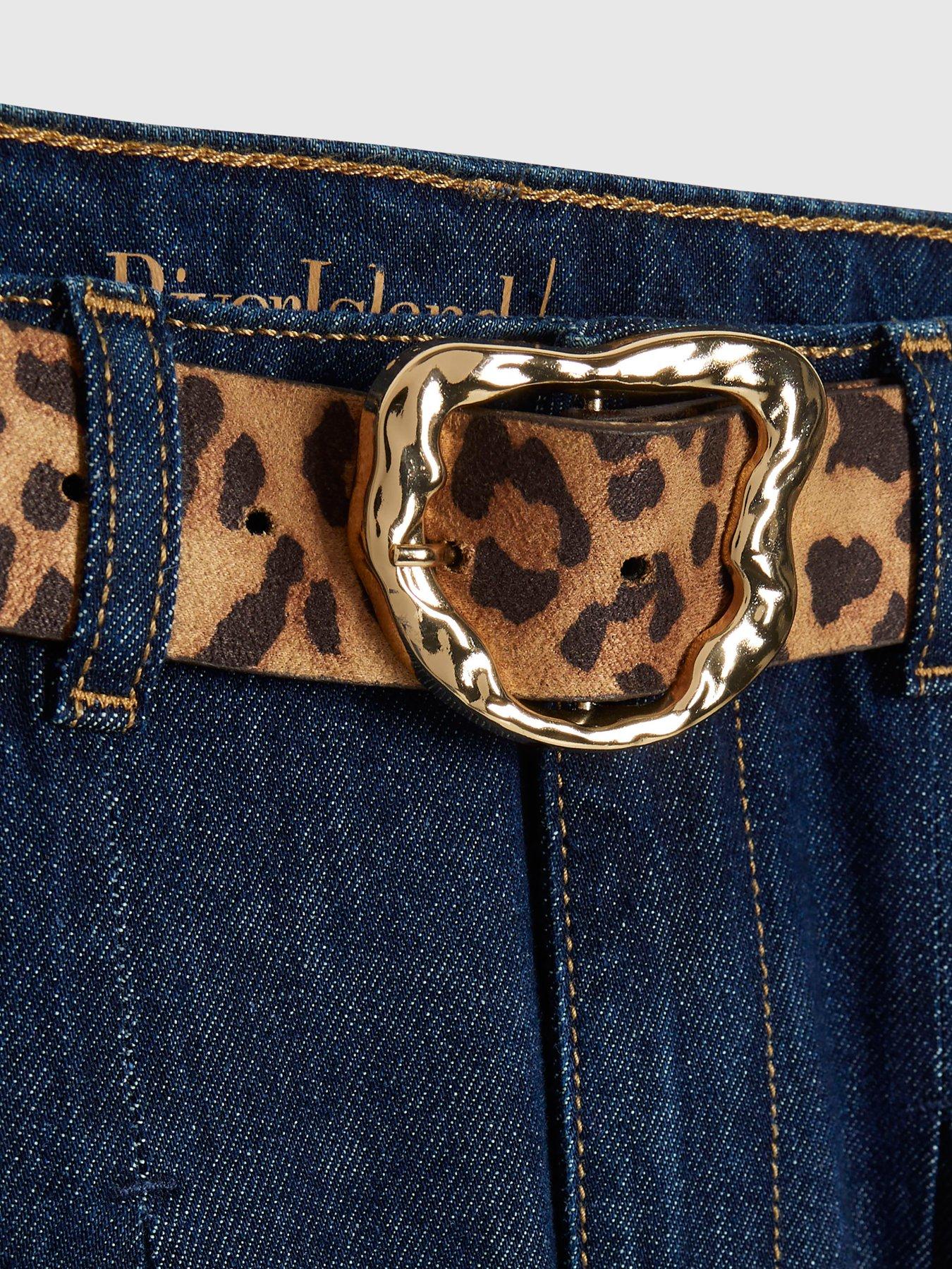Image 5 of 6 of River Island Womens Nutmeg Pleat Belted Wide High Rise Wide Leg Jeans - Blue
